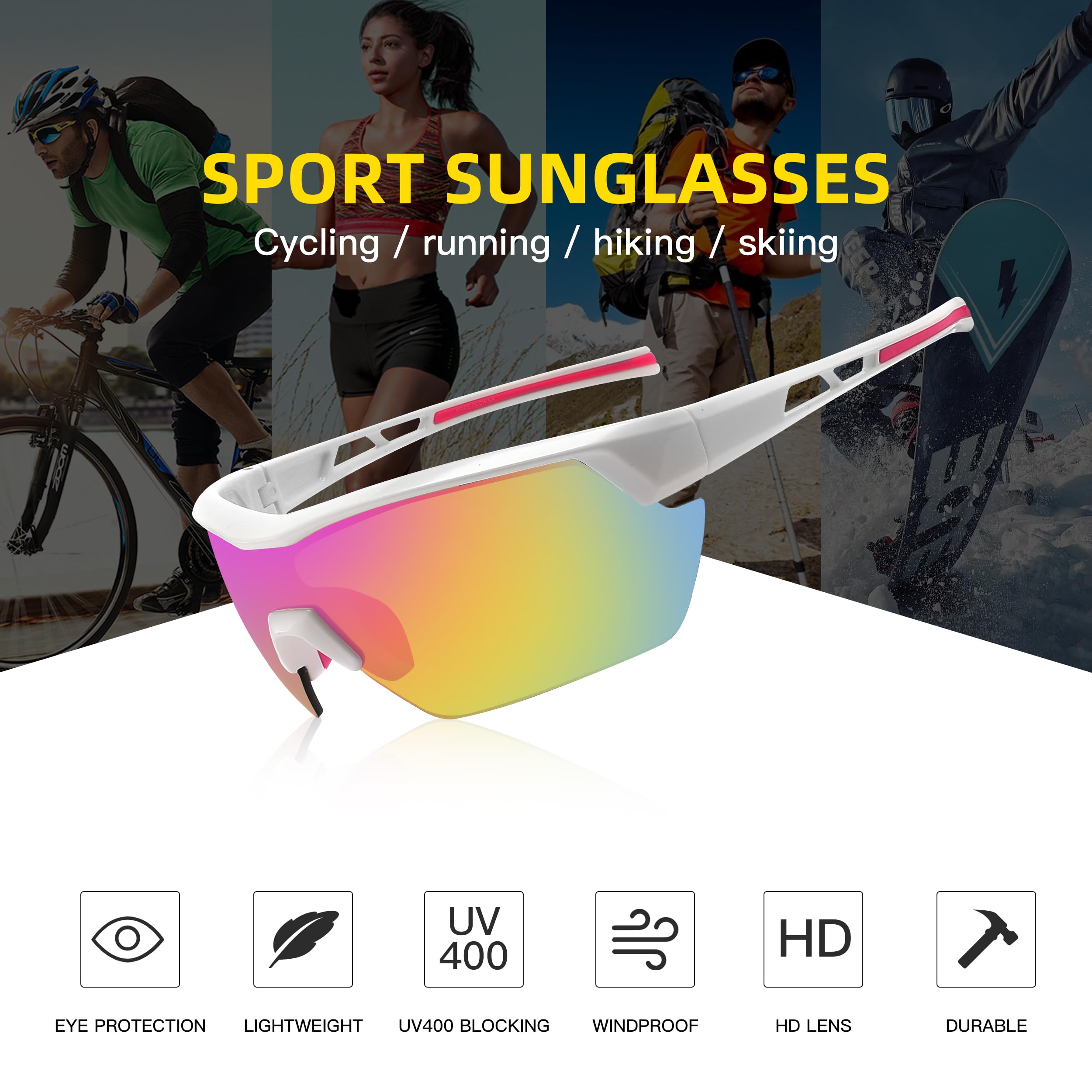 Occhiali da Sole Bambino Bambina, Occhiali Sportivi Ciclismo Baseball Running Bici, Protezione UV400 per Ragazzi e Ragazze