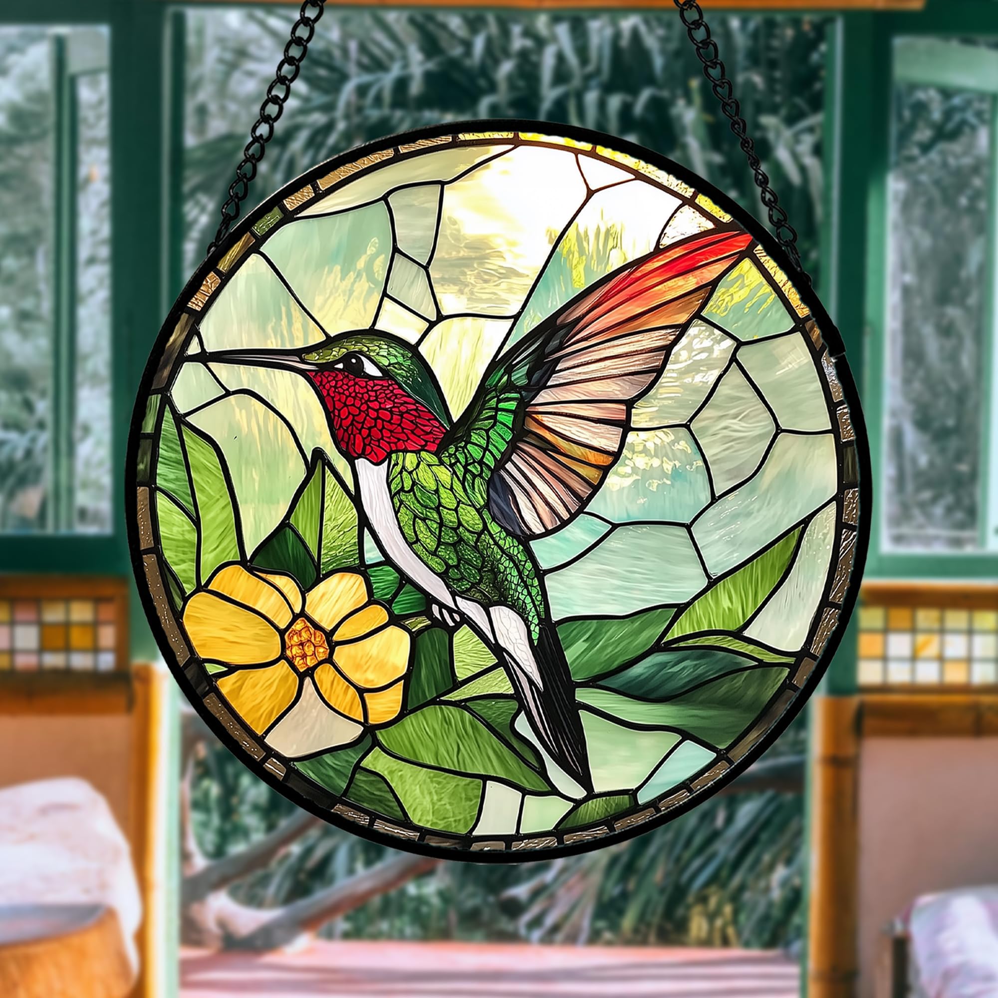 Buntglas-Fensterbehang, grüner Kolibri-Sonnenfänger für Tür, Heimdekoration, Vogel-Sonnenfänger, Weihnachten, Muttertag, Geburtstag, Geschenke für Vogelliebhaber, Frauen, Männer, Mutter und