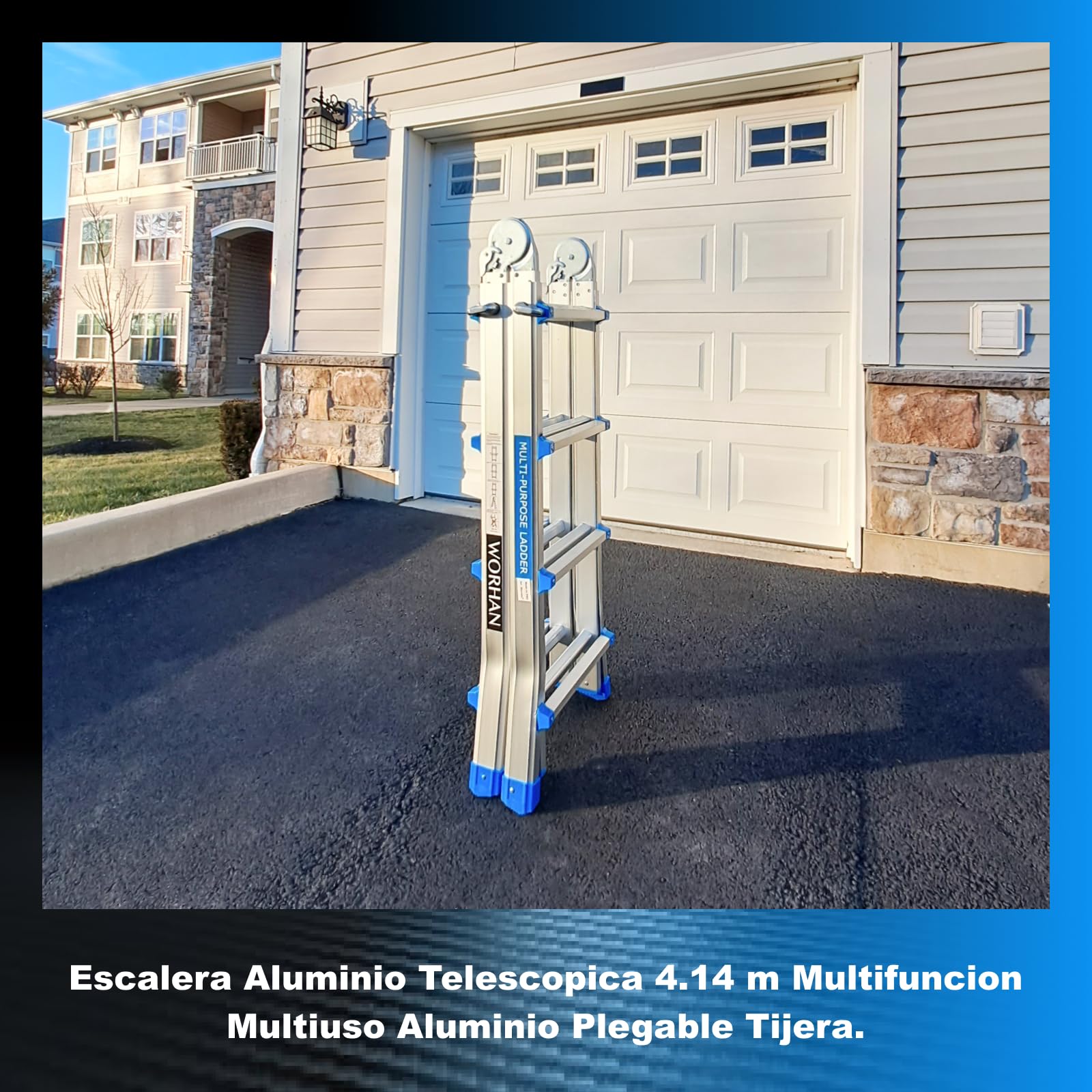 Escalera 414cm Aluminio Telescopica WORHAN 4.14m Multifuncion Multiuso WORHAN Aluminio Plegable Tijera L4