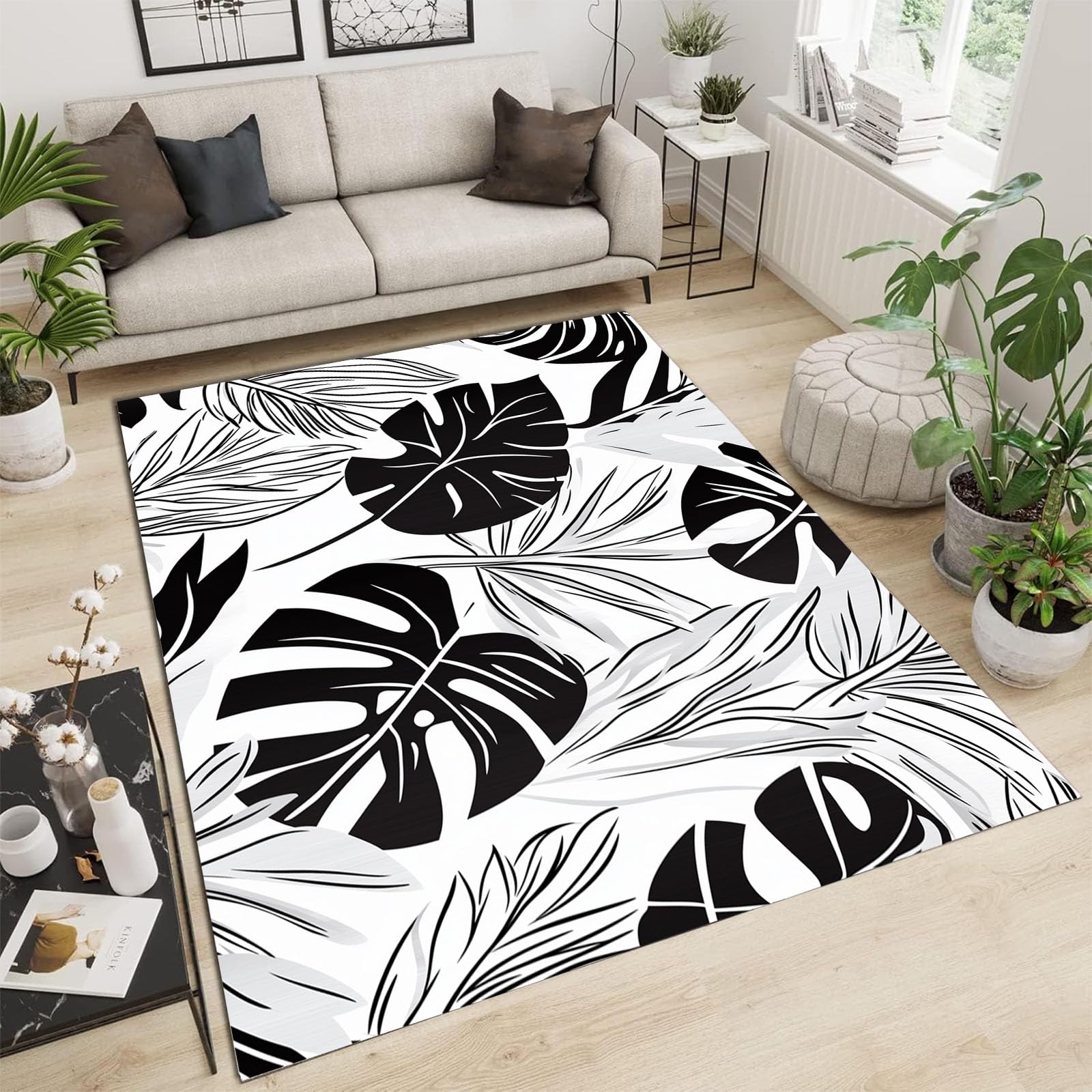 Tapis de salon haut de gamme motif abstrait noir de carbone