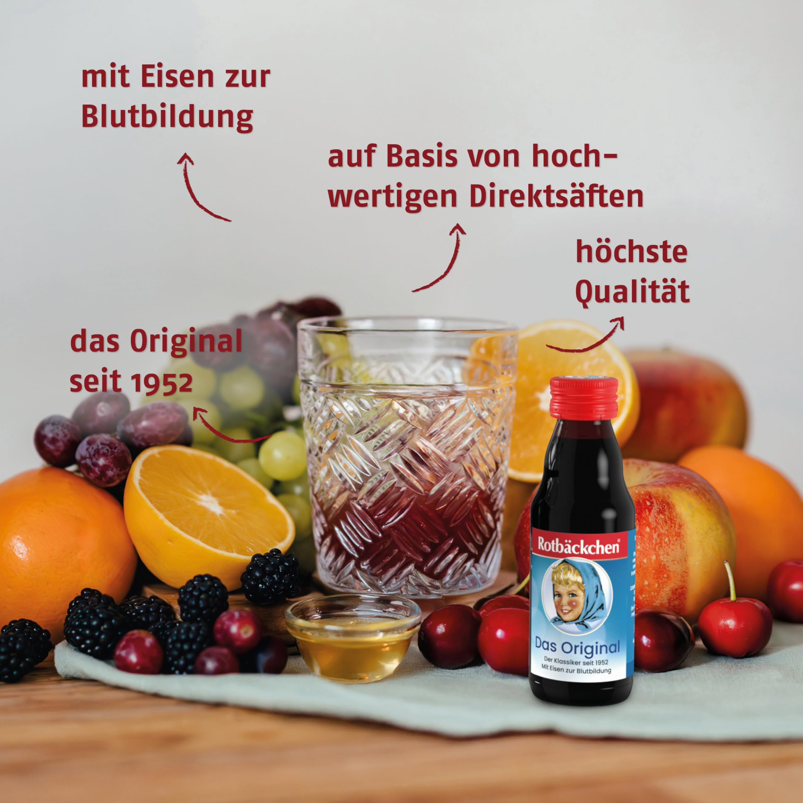 ROTBÄCKCHEN Das Original MINI 24er Pack (24 x 125 ml) | Saft aus 99 % Mehrfruchtsaft, 1 % Honig und Eisen