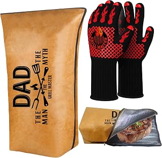 Dad Gifts, Fathers Day Dad from Daughter BBQ Blanket with Grill Gloves, Meat Resting Bag for BBQ Smoking, Grilling Gloves Heat Resistant for Outdoor Grill Party on Birthday