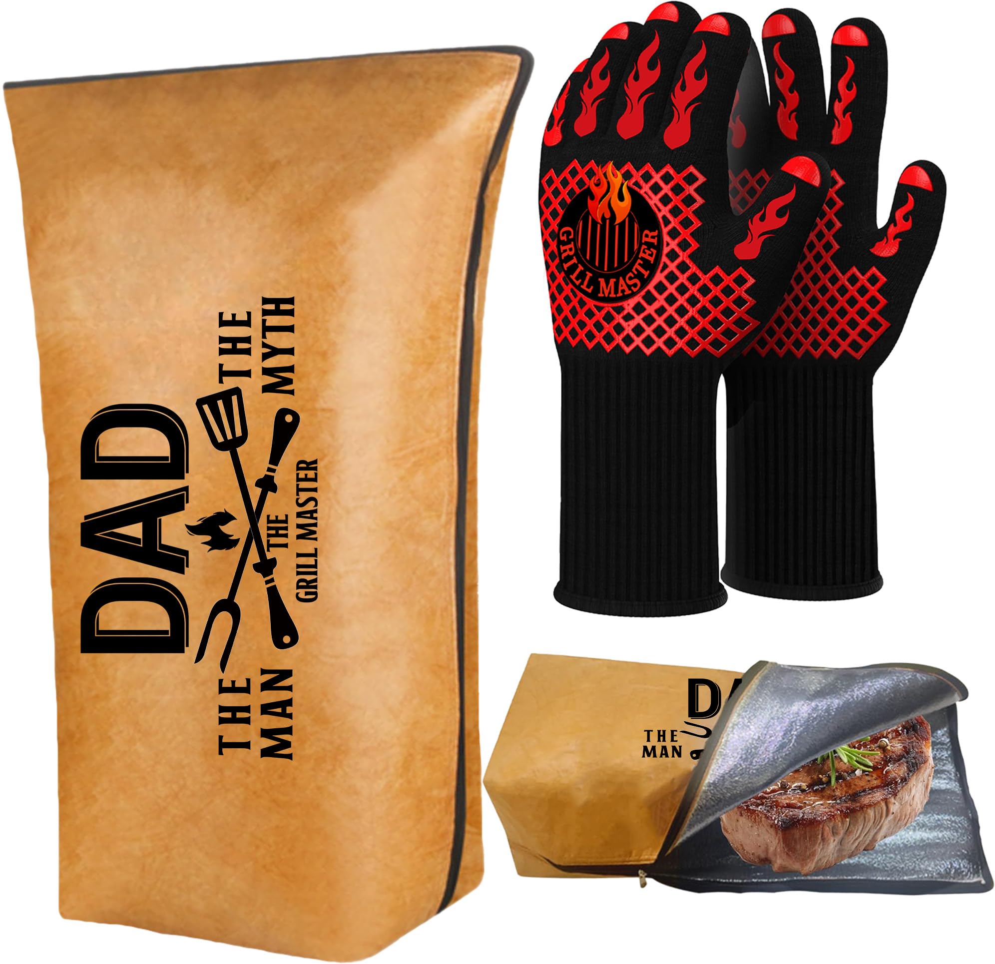 Cadeau de fête des Pères original : kit barbecue avec gants et sac de repos pour papa