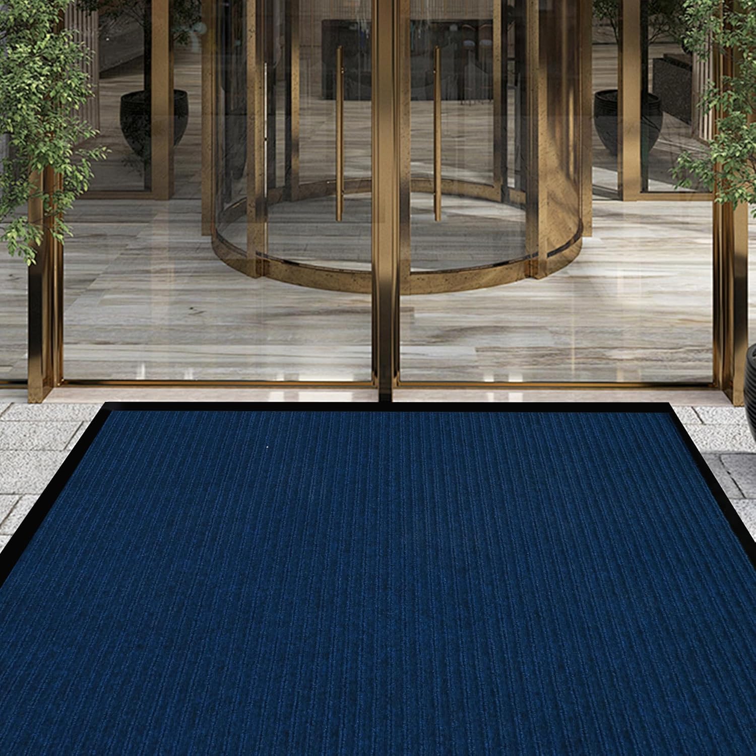 uyoyous Commercial Grade Door Floor Mat 3' x 10' Brush Step Entrance Mat Heavy Duty Indoor Outdoor Doormat Non Slip Hallway Runner Rug Low Profile Rubber Floor Mat Carpet Runner, Blue