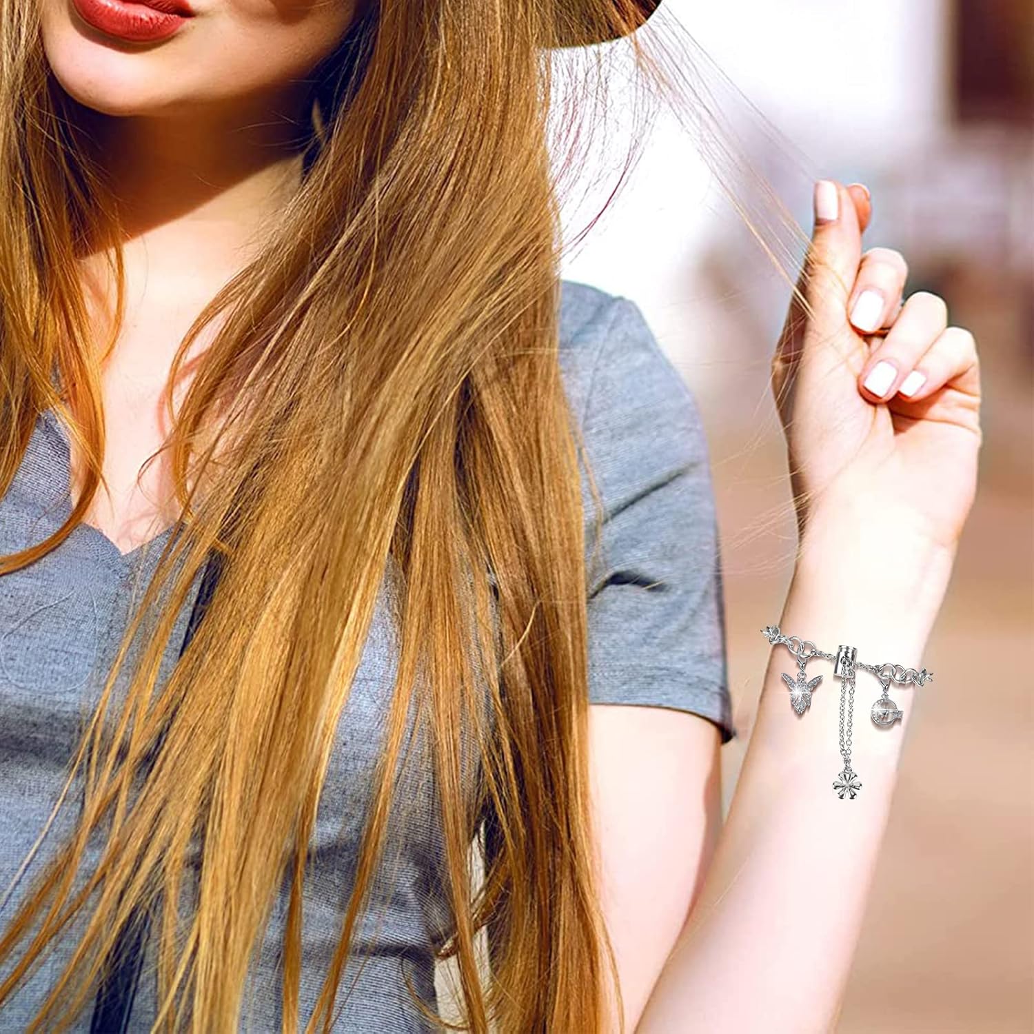 FitTurn Bling Band Compatible with Fitbit Versa 4/Sense 2 Band for Women Stainless Steel Diamond Jewelry Bracelet for Women with Bow Connector Interchangeable Charm for Versa 4/Sense 2 smartwatch - Image 5