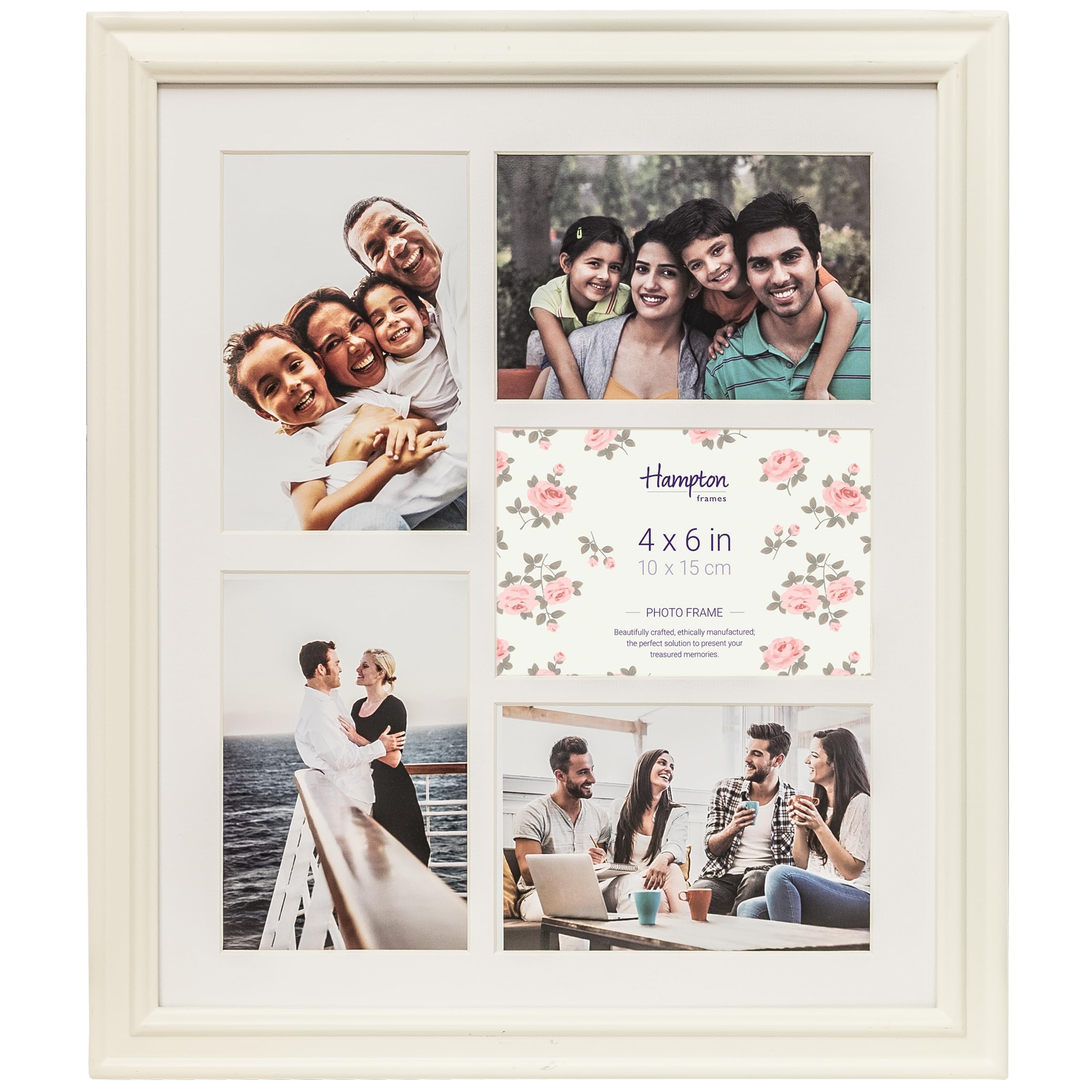 Hampton Frames White Helena Five 4X6 (10X15cm) Aperture Frame With Mount Picture Photo Frame Acrylic Hel5apwh