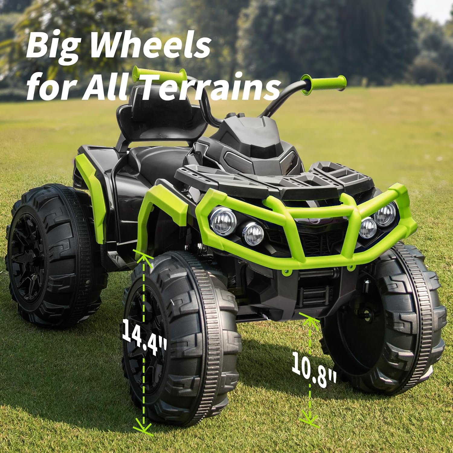 Hikiddo Kids ATV 4 Wheeler, 24V Electric ATV Ride On Toy for Big Kids, 400W Motor, LED Headlights - Green