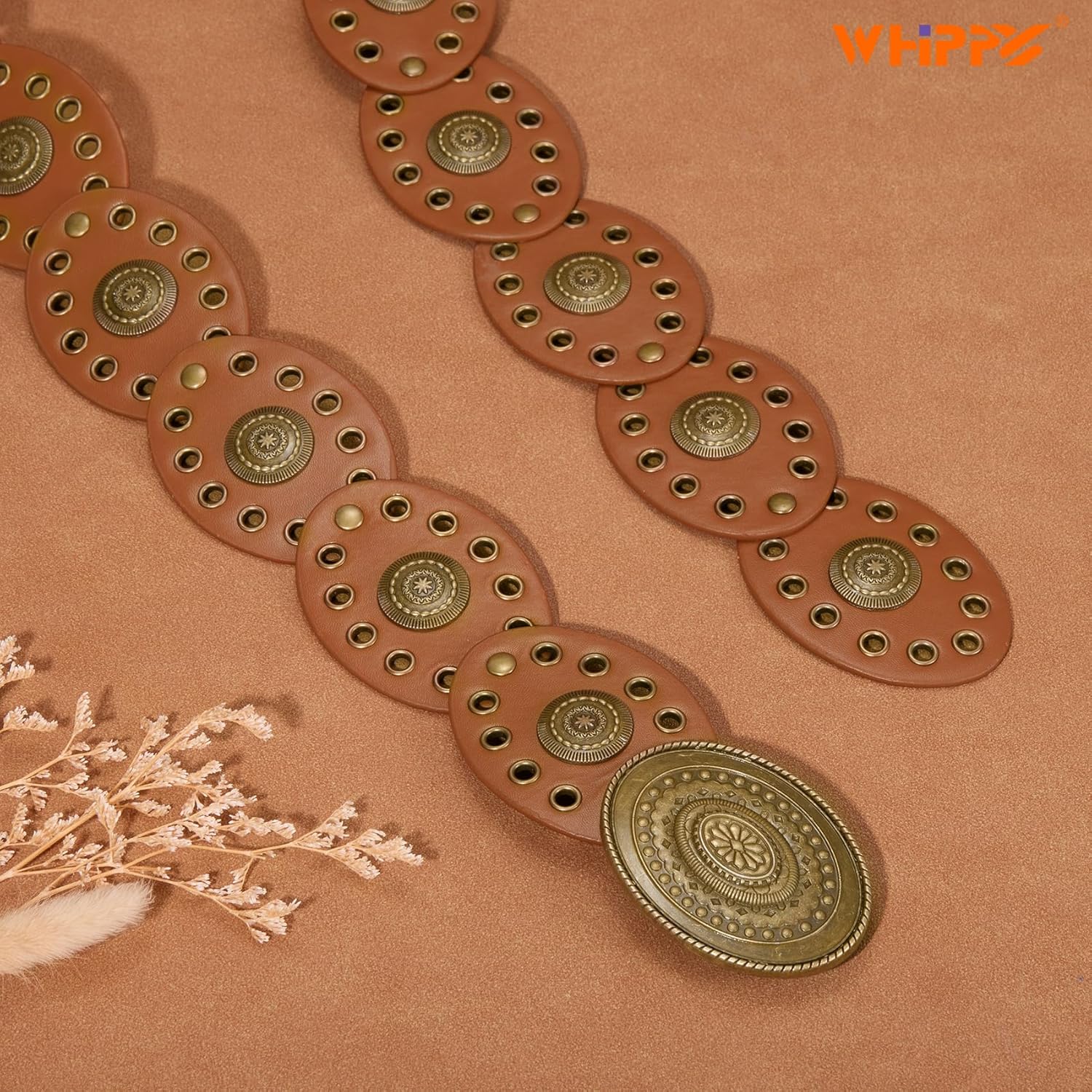 WHIPPY Women Disc Concho Leather Belt Western Cowgirl Hollow Belt Vintage Boho Oval Waist Belt for Music Festival Dress Jeans - Image 3