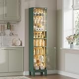 ZKIODV 180cm Vitrine LED, Armoire Vitrine Moderne avec Porte en Verre Trempé, 8 Étagères de Rangement Dont Réglables, Éclairage LED 3 Couleurs, Meuble Vitrine Étroit pour Salon, Bureau (Vert + Chêne) - 9