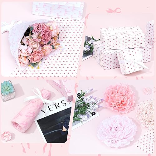 Miniatura 5 de Larcenciel Papel de Seda con Lazo Rosa, Papel de Seda Coquette para Envolver Regalos para Bolsas de Regalo, Cajas y Manualidades, Suministros de