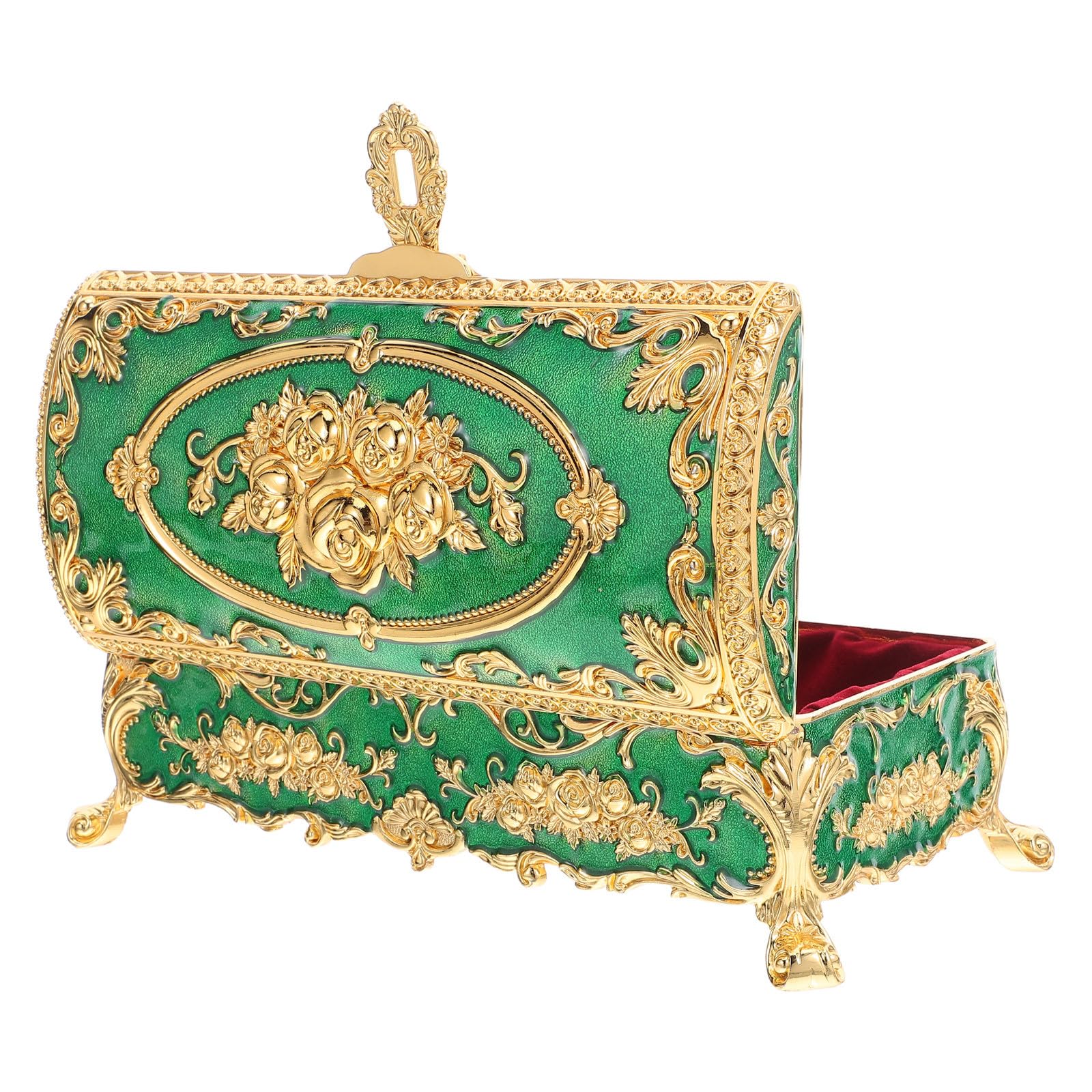Zerodeko Schmuckkästchen Vintage im Europäischen Stil aus Grünem Metall Elegante Schmuckbox zur Aufbewahrung und Präsentation von Schmuck dem Schminktisch