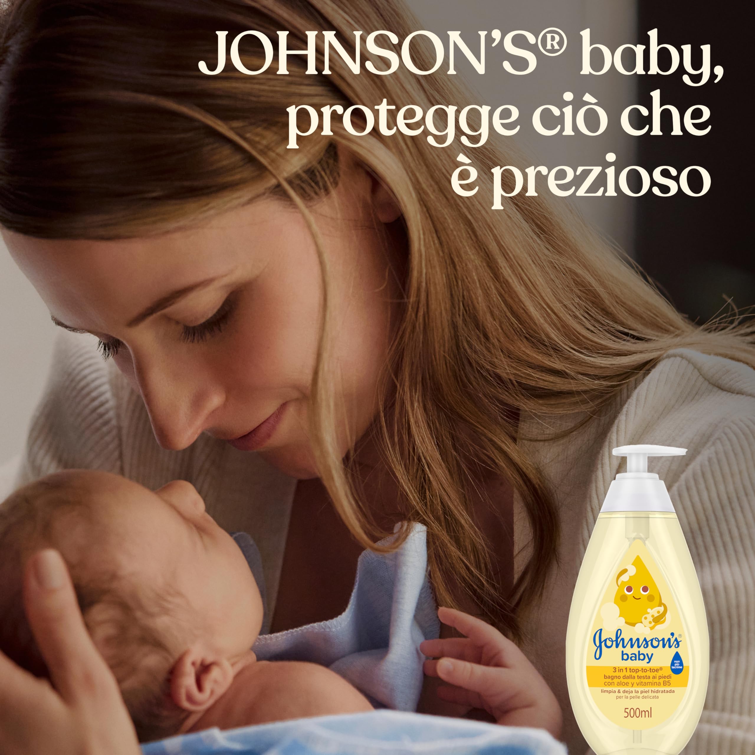 Johnson's Baby Top-to-Toe 3 in 1 Bagno dalla Testa ai Piedi 500 ml Bagnoschiuma e shampoo bambini per viso corpo e capelli