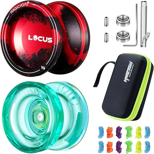 MAGICYOYO Paquete de 2 Yoyo Responsive para niños, Yoyo V6 de metal profesional y Yoyo K2 de cristal, Yoyos profesionales de doble propósito con