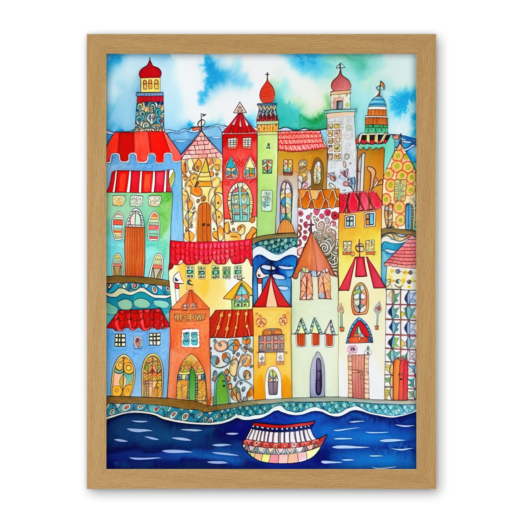 Artery8 Tangier Morocco Folk Art Artwork Framed Wall Art Print 18X24 Inch
