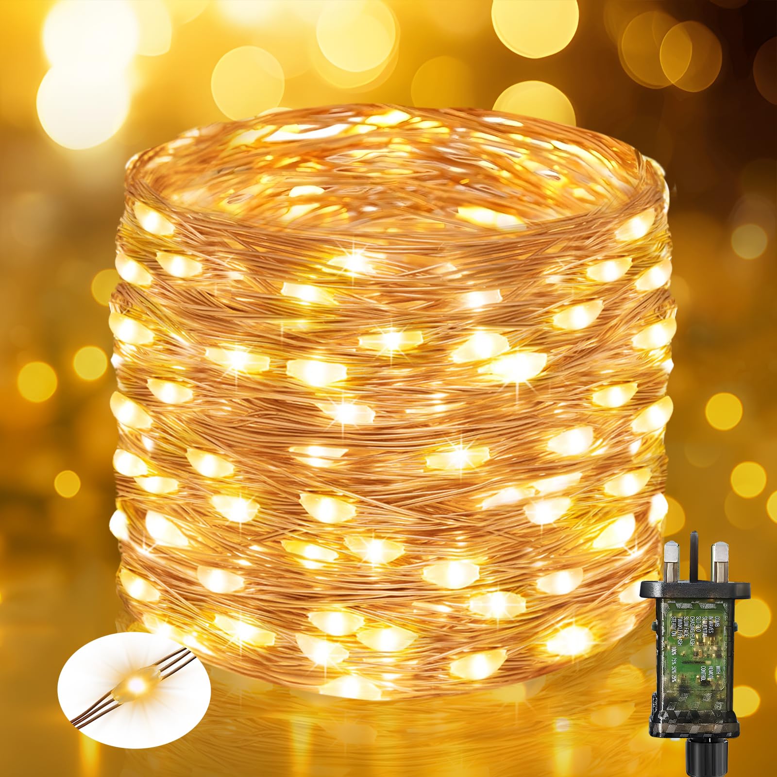 btfarm 10M 100LED Fairy Lights Plug in, Timer Copper Wire Lights Mains Powered, 8 Modes Christmas String Lights for Indoor/Outdoor, Tree, Bedroom, Wedding, Garden Decorations (Warm White)