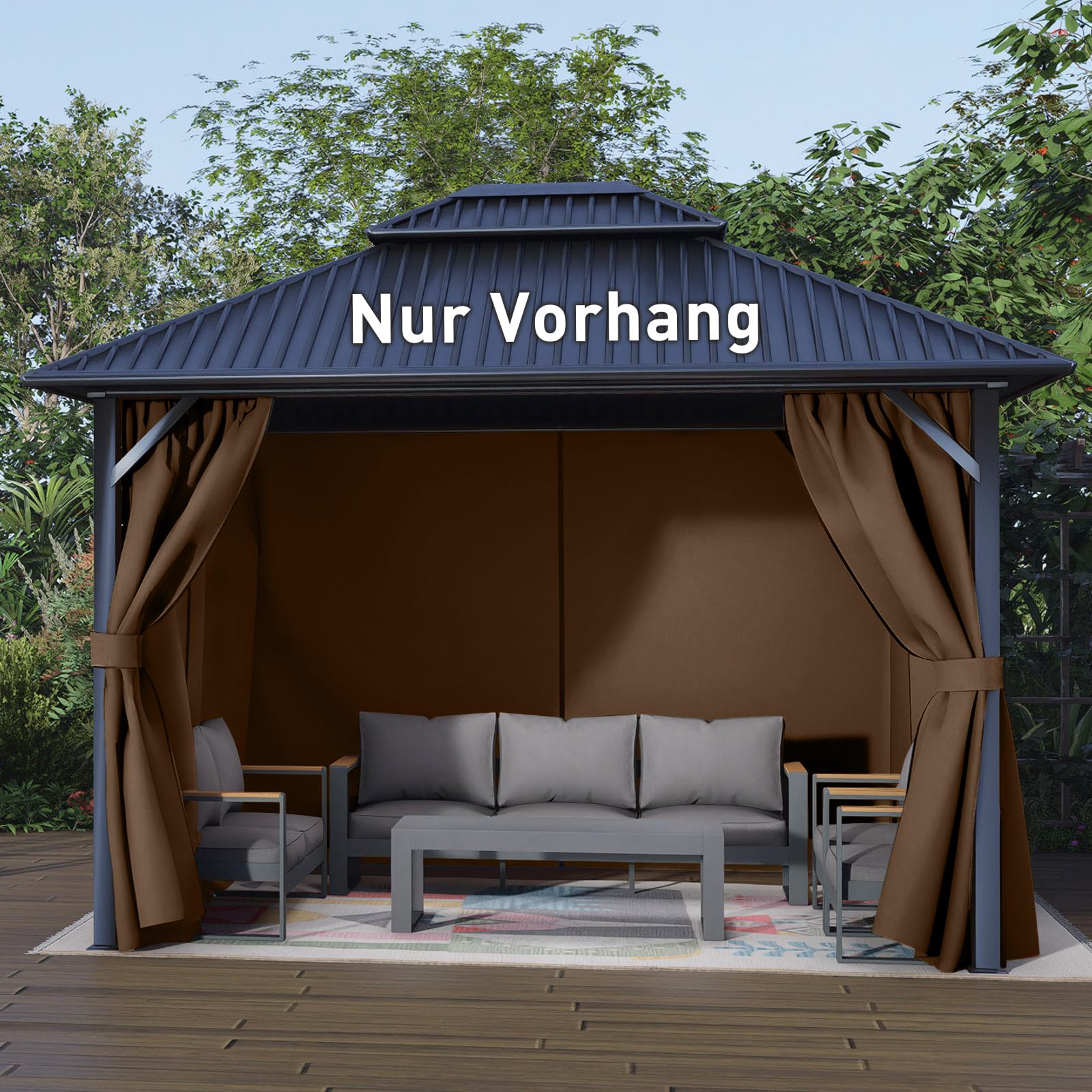 Aoodor Garden Outdoor Vorhang, 4 Stück Pavillon Seitenteile, Wasserdichte Sichtschutz Gardinen mit Reißverschluss für Terrassen-Pergolen und Markisen (nur Vorhänge)