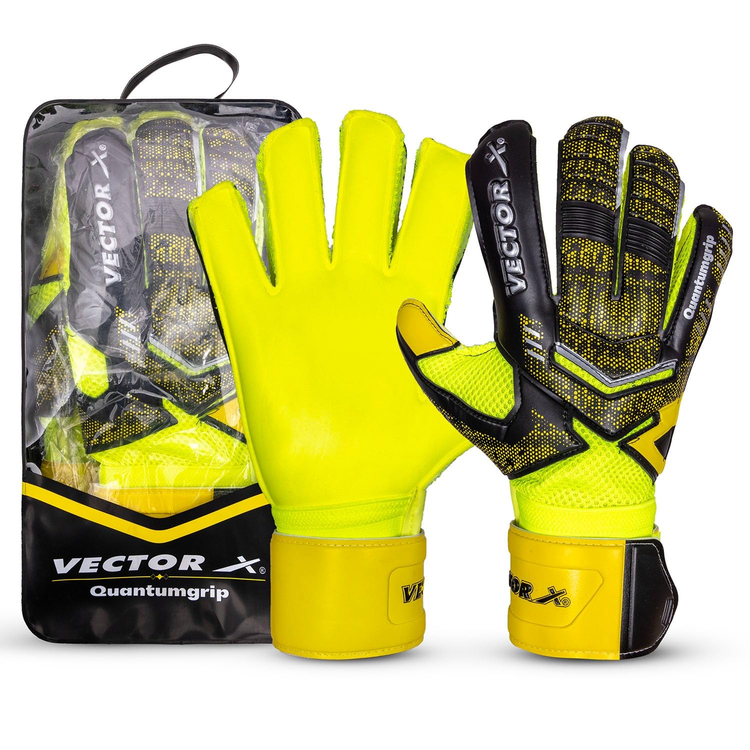 Vector X Quantum Goalkeeper Gloves, Soccer Gloves, Goalie Gloves, Breathable Football Gloves| 4mm Latex Material to Give Protection| for Kids Youth & Adult (Yellow, Size: 9)