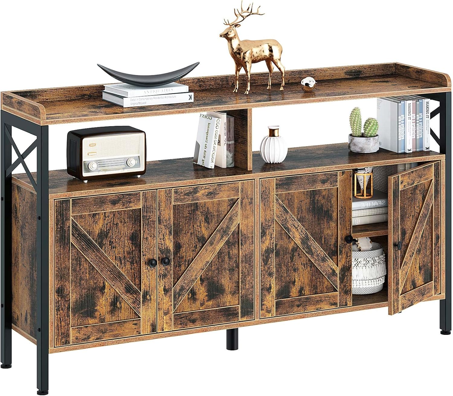 Rolanstar Console Table with Cabinet, Sideboard Buffet with Storage Cabinet and Open Shelf, Sofa Console Table for Entryway, Hallway, Home Kitchen, Living Room, Rustic Brown, 47Inch