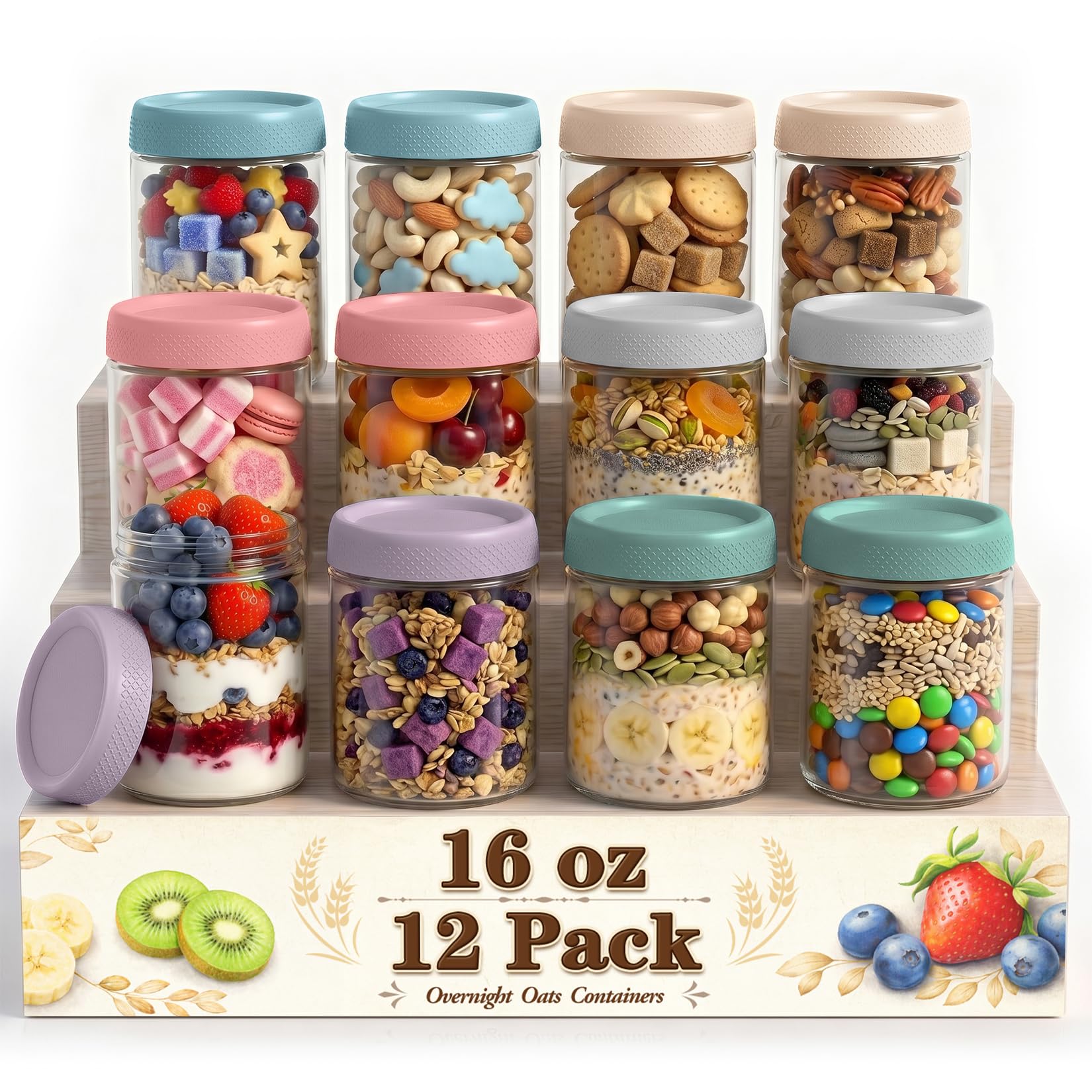 Bocaux en verre à large ouverture Mason de 473 ml pour conservation et salades