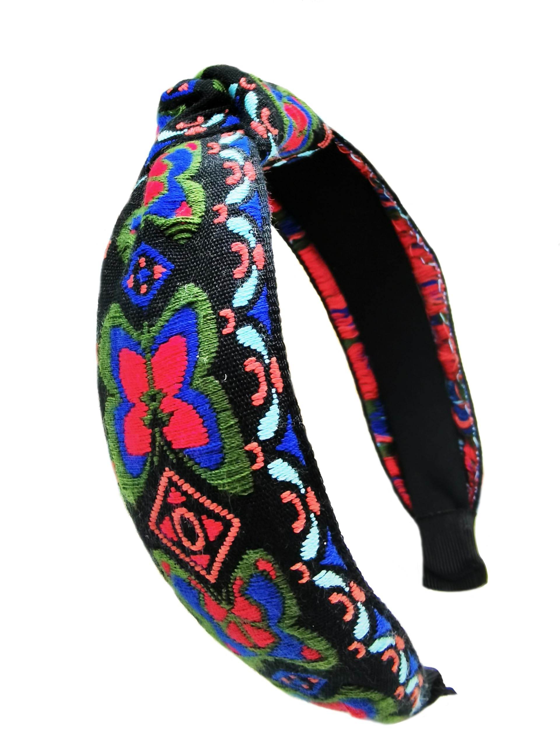 OUTVIE Boho Ethnic Wind Embroidery with Butterfly Headband Non-slip Elastic Blue Hairband Vacation Headband for Woman Girls