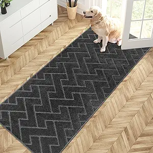 PURRUGS Dirt Trapping Door Mat 32" x 70", Non-Slip Machine Washable Entry Rug, Shoe Scraper, Dog Doormat, Super Absorbent Welcome Mat for Front & Back Door, Muddy Wet Shoes & Paws, Charcoal