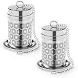 2 Pack Reinmoson Tea Strainers for Loose Tea, Extra Fine Mesh Tea Infuser, 304 Stainless Steel & Updated Slim Threaded Lid, Loose Leaf Tea Steeper for Black Tea, Rooibos, etc