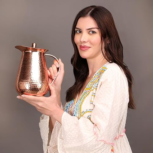 Miniatura 2 de Tazas de agua de cobre martilladas hechas a mano con tapa, 100% cobre puro, sin forro, sin revestimiento para beneficios de salud ayurveda, 70 onzas