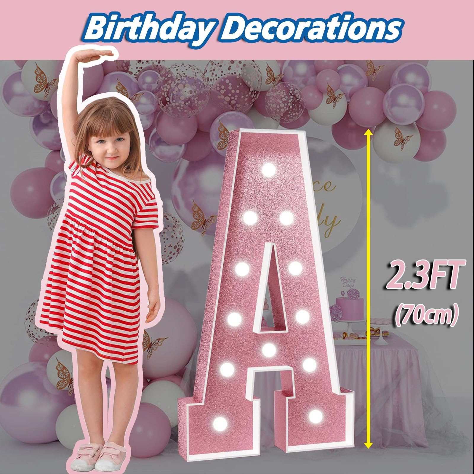 Chiffres Lumineux de 0 à 9 et Lettre AZ pour décoration d'anniversaire, Grandes Lettres de 70 cm de Haut pour décoration de fête de Mariage, Grande mosaïque en Carton (Couleur : Le