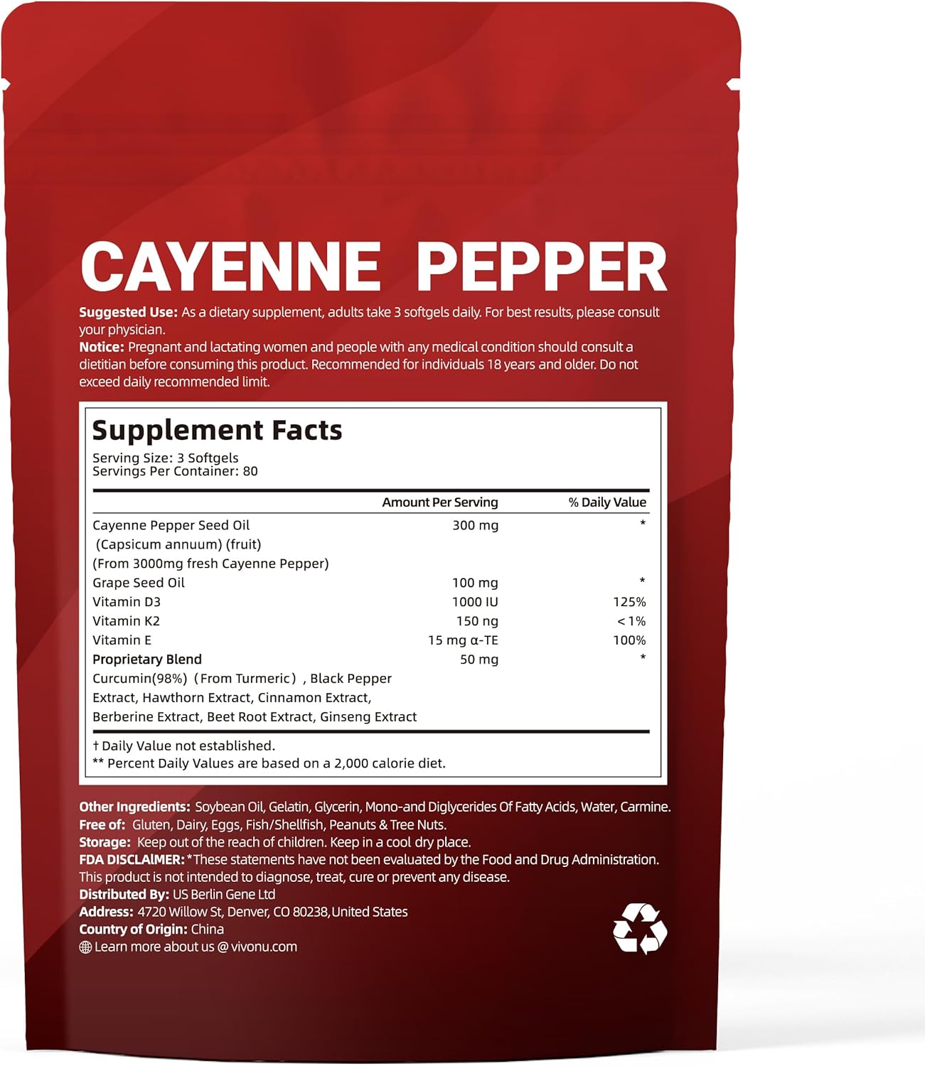 VivoNu Cayenne Pepper Softgels Supplement, Supports Leg Vein, Heart and Blood Vessel Health, with Vitamin E D3+K2 and Extracts of Grape Seed, Hawthorn, Beetroot, Berberine and Other - Image 9