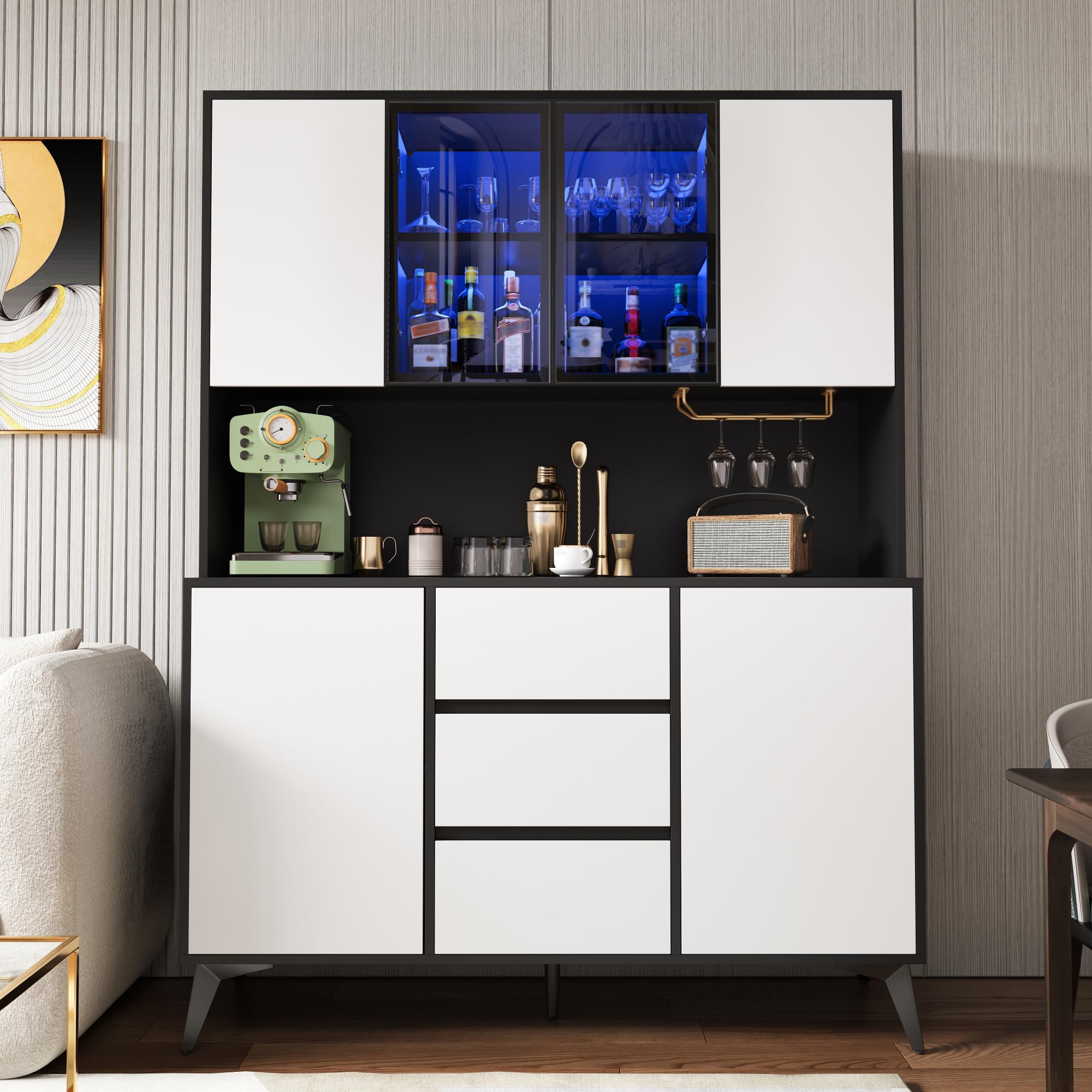 Moimhear vetrina, credenza, armadio per sala da pranzo, armadio da cucina, app con LED a colori regolabili