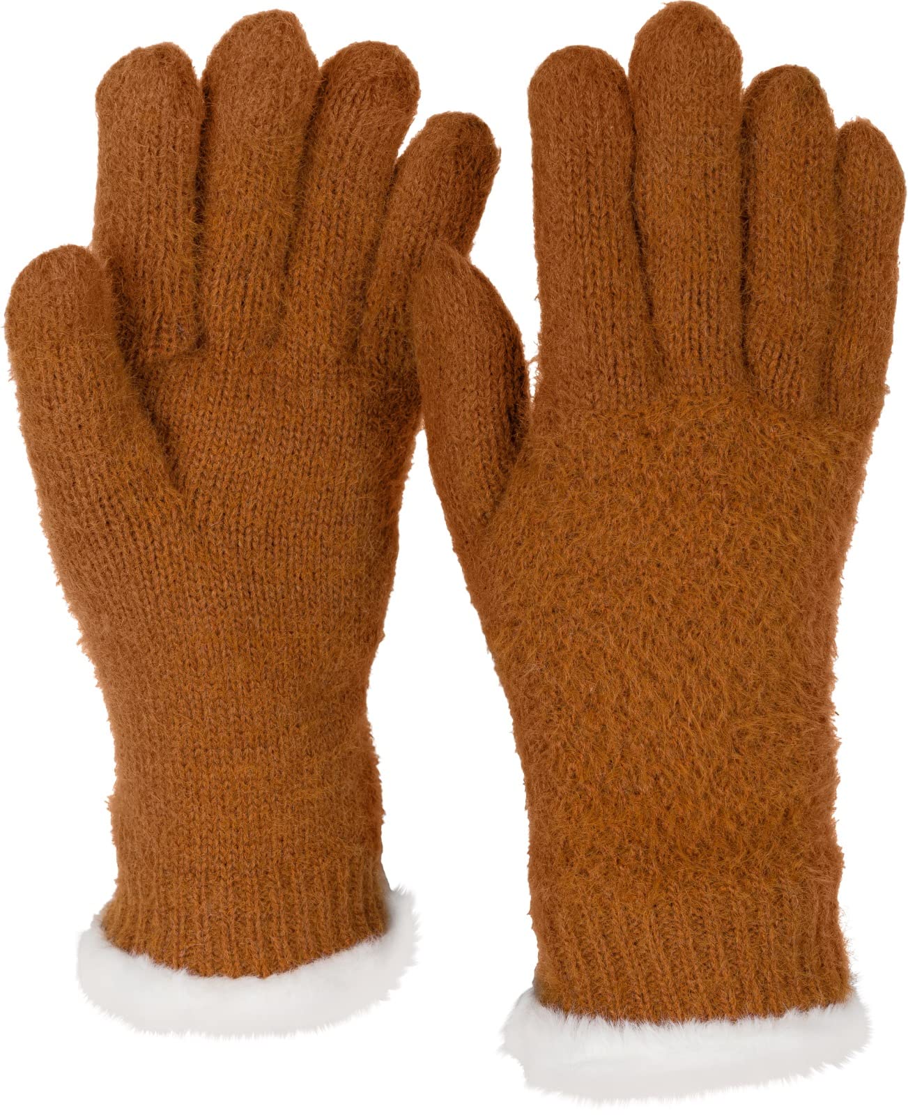 Stylebreaker Women's Cognac Warm Winter Gloves With Rice Grain Pattern And Fleece, Thermo Knitted Gloves, Finger Gloves 09010040, Colour: