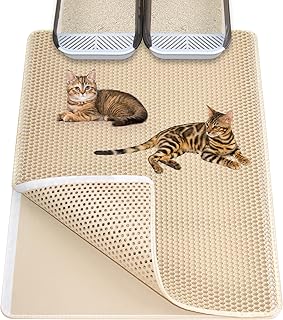 猫のトイレマット:クリーンで快適な環境の作り方 10 Ycozy Extra Large Cat Sand Mat, 35.4 x 23.6 inches (90 x 60 cm), Cat Toilet Mat, Double Side Velcro, 4 Opening Design, Cat Sand Catching, Anti-Splash Mat, Double EVA Cat Mat, Honeycomb Design,