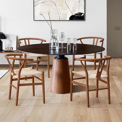 Miniatura 6 de LUE BONA Juego de 2 sillas de comedor Wishbone de madera maciza, modernas sillas de comedor con respaldo en forma de Y de mediados de siglo, asiento