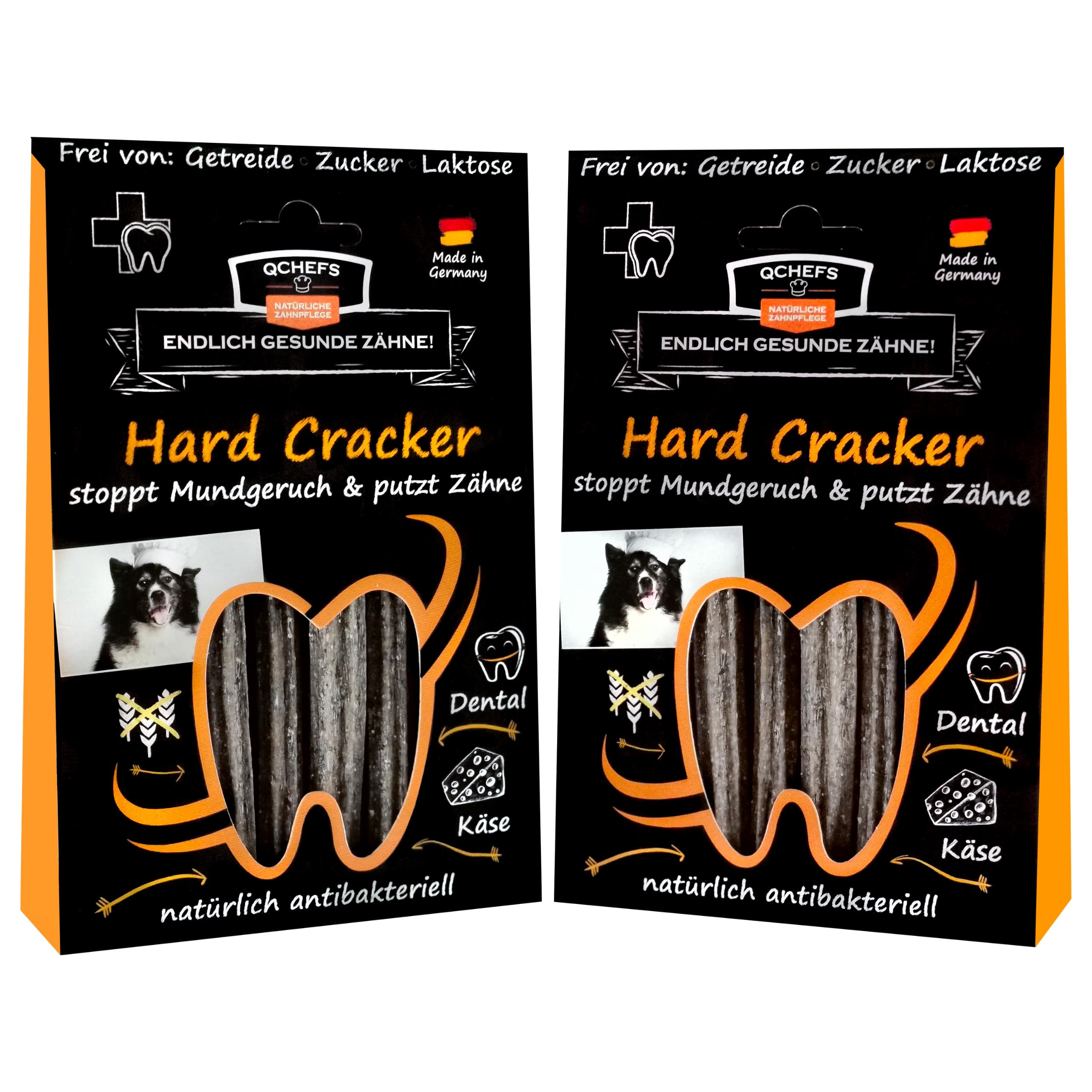 QCHEFS 2er Pack Hard Cracker: Zahnpflege als semiharter Kauknochen für kleine Hunde und Welpen zum Knabbern im Hundekörbchen mit Vitaminen