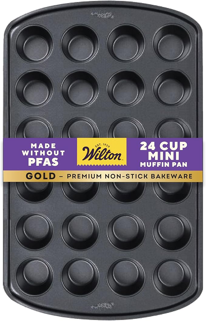 Wilton Gold Non-Stick 24-cup Muffin Pan, Stainless Steel Bakeware, Made without PFAs, 16 x 10 x 1 in., Packaging may Vary