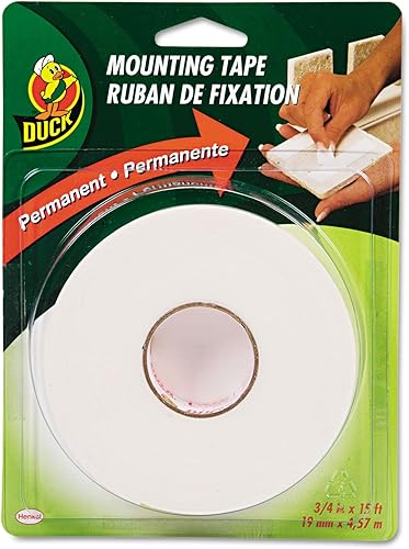 Duck 394666 Brand Cinta de montaje de espuma permanente, doble cara, rollo individual, 0.75 pulgadas x 15 pies, color blanco