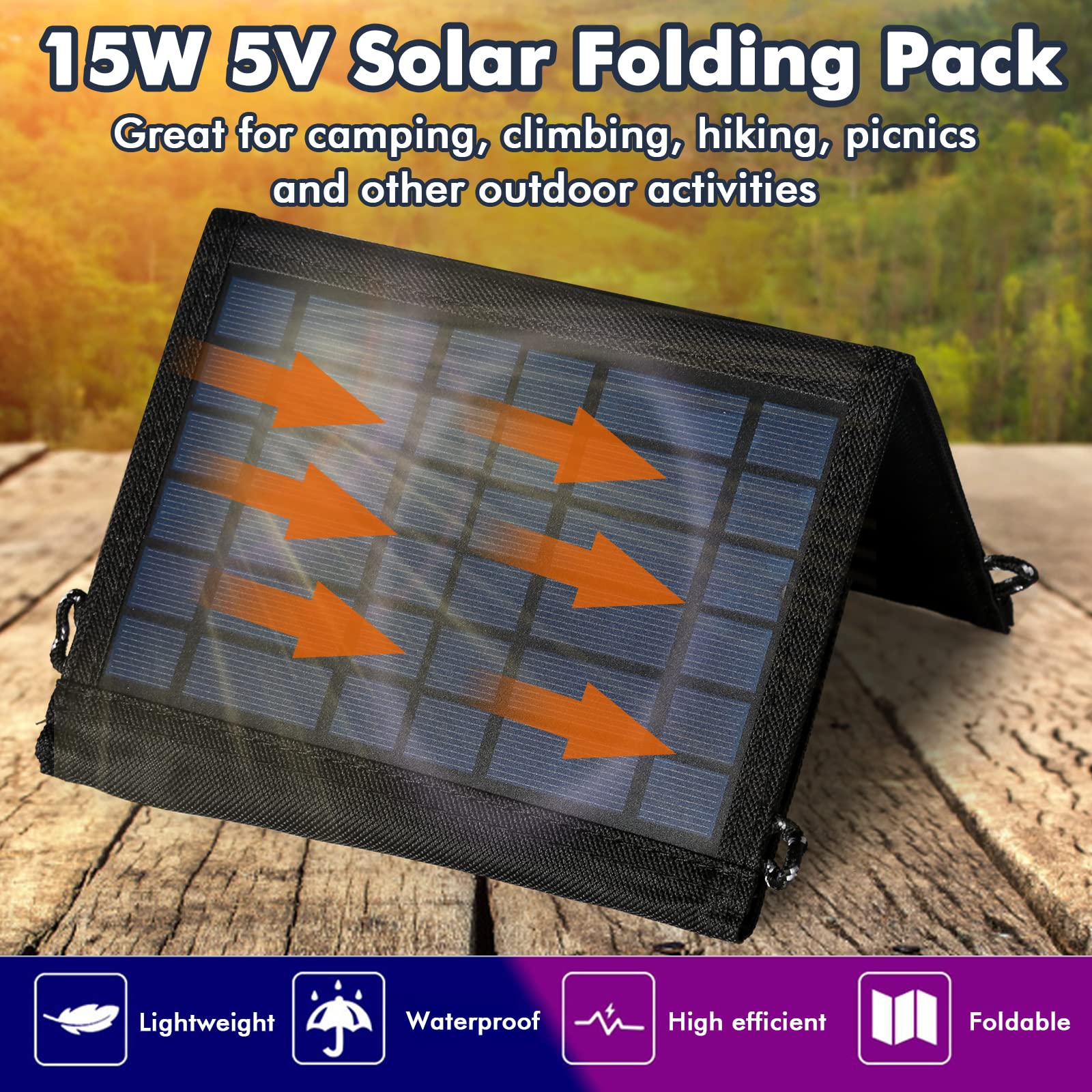 Jadeshay Pannello Solare,15W Caricatore Solare Portatile IP67 con USB 2 porte Pannello Solare Pieghevole a Ricarica Rapida per Campeggio Mobile Fotocamera