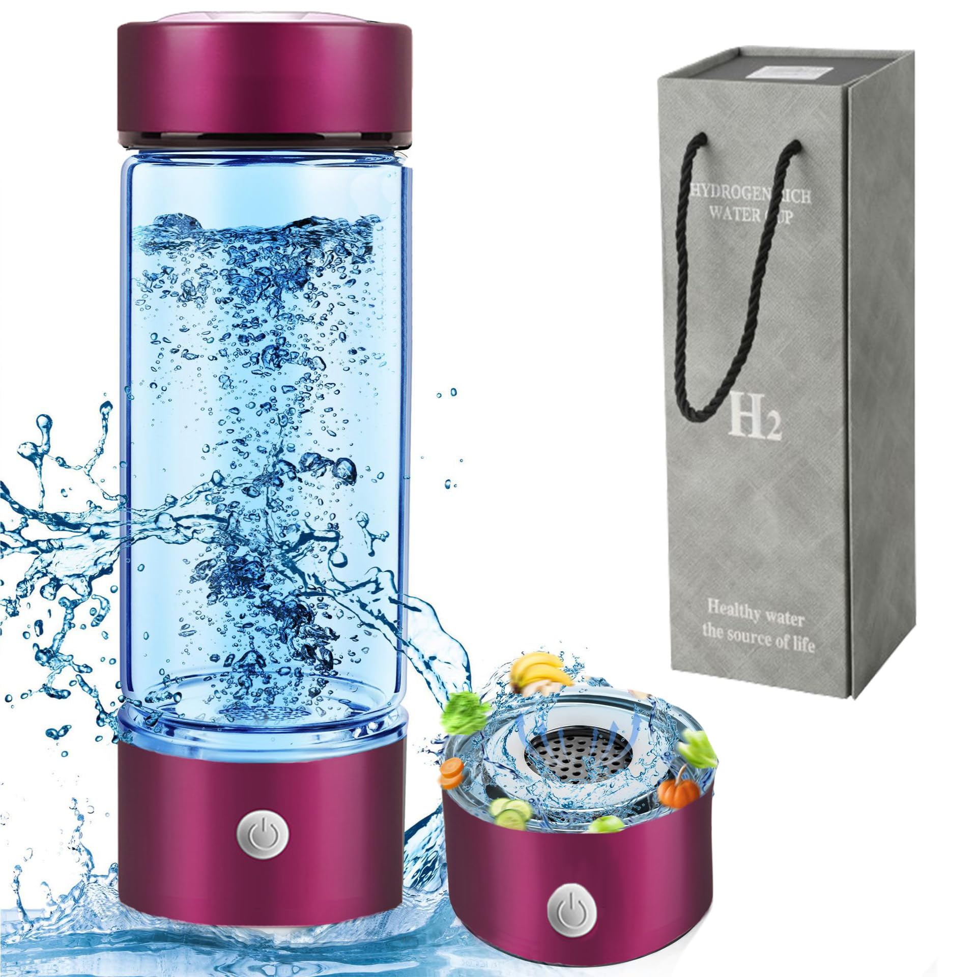 Esenlong Bottiglia Acqua All'idrogeno, Generatore di Acqua Idrogenata Ionizzatore, Portatile Tazza Ricca di Idrogeno Bottiglia d'Acqua Ricca di idrogeno Creatore di ioni Filtro (Rosso)