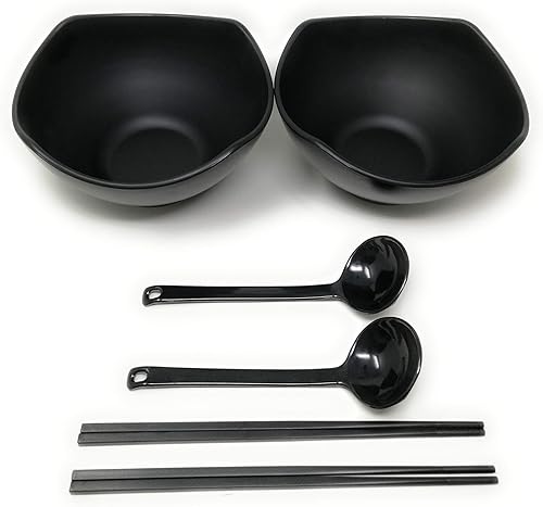 Miniatura 6 de TJ Global Juego de cuencos de sopa de fideos japoneses de melamina de 56 onzas de plástico duro para fideos asiáticos Udon Soba Pho - 8.27 x 4.72