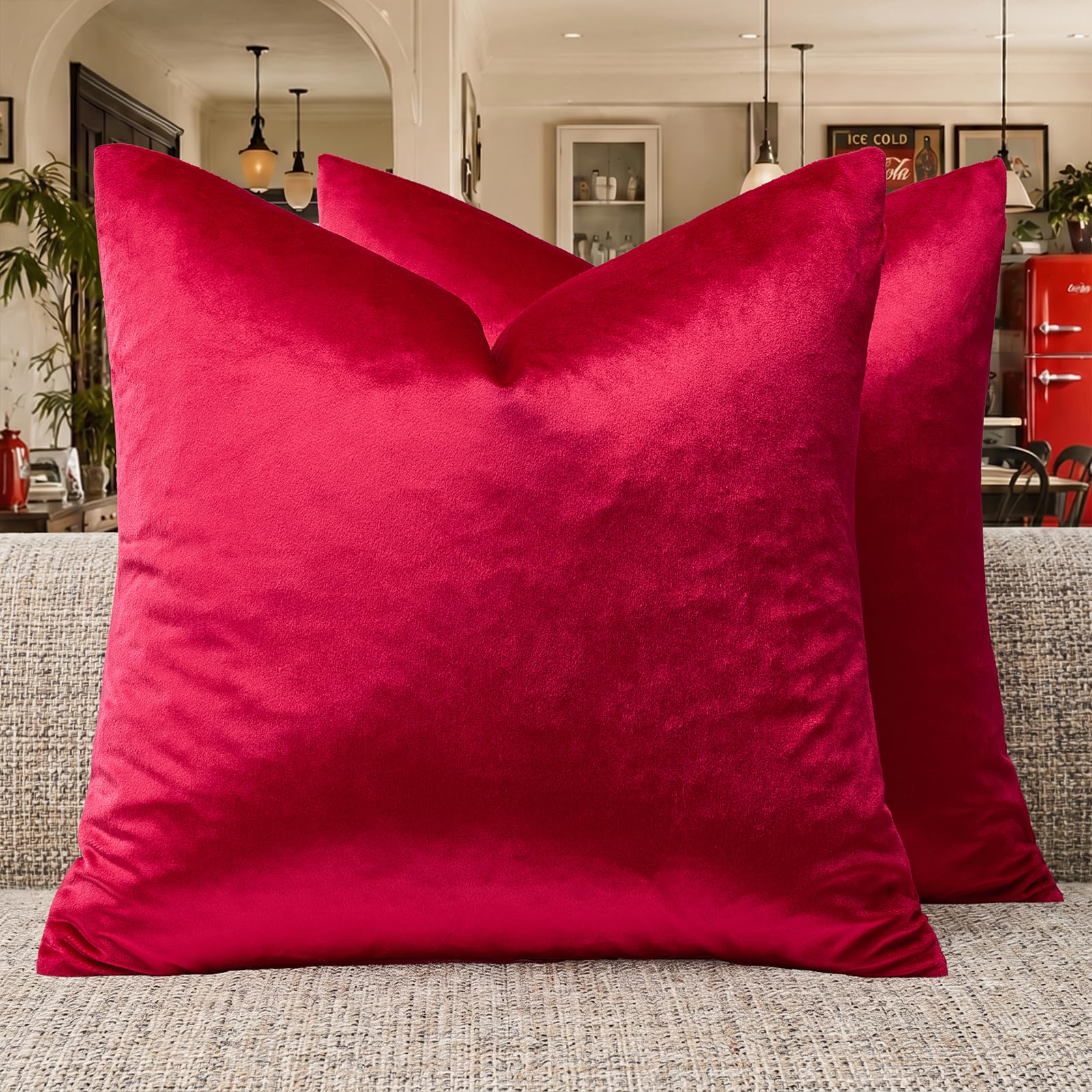 GIGIZAZA Decor Throw Couch Pillow Covers,Set of 2 Sofa Cushion Red Pillow Covers,Velvet Pillow Cases 24 x 24inch — image 1