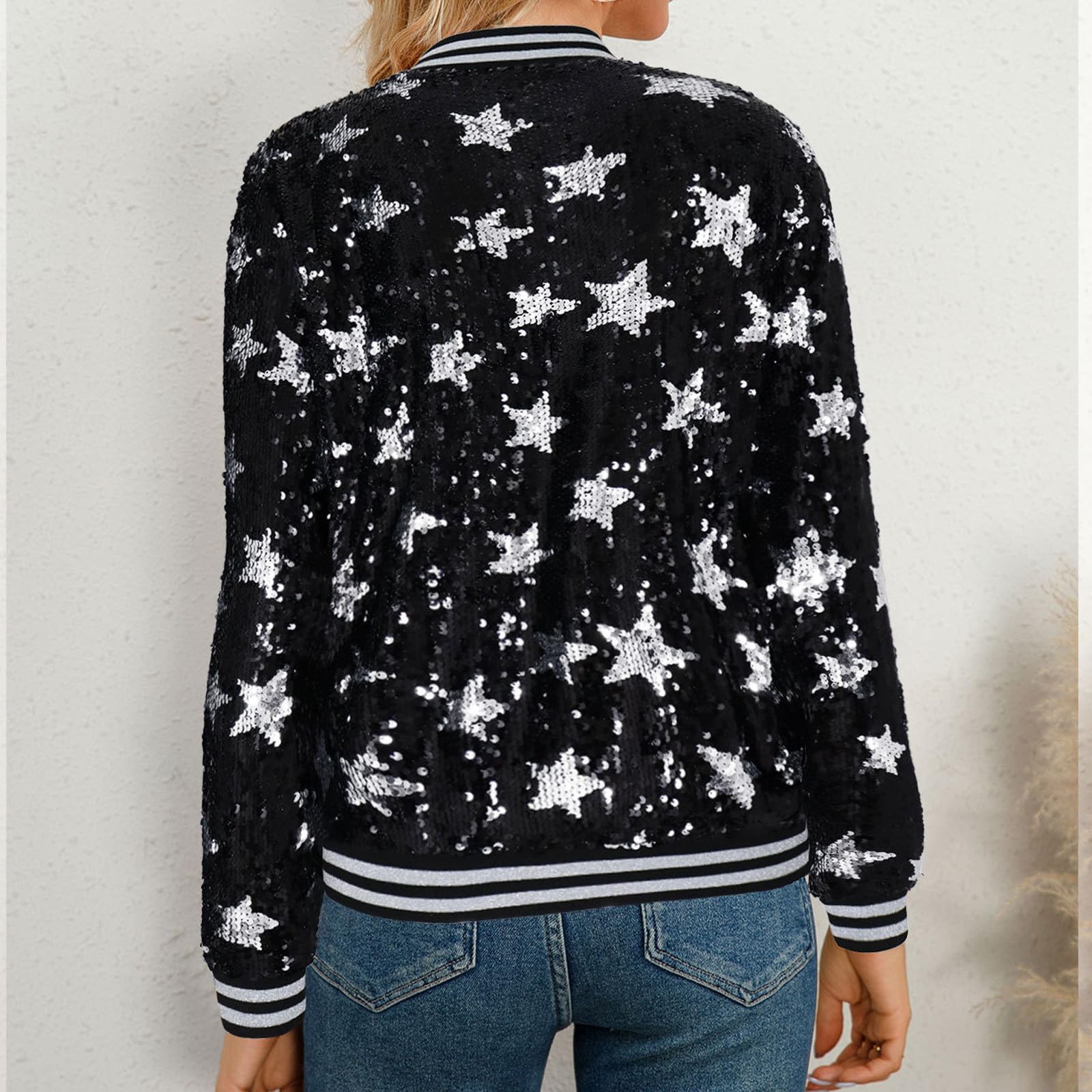 Robe à paillettes pour femme - Blouson bomber à manches longues - Veste de fête d'affaires décontractée - Cardigan court brillant - Blazer à paillettes brillant - Rave Party Outwear - Veste