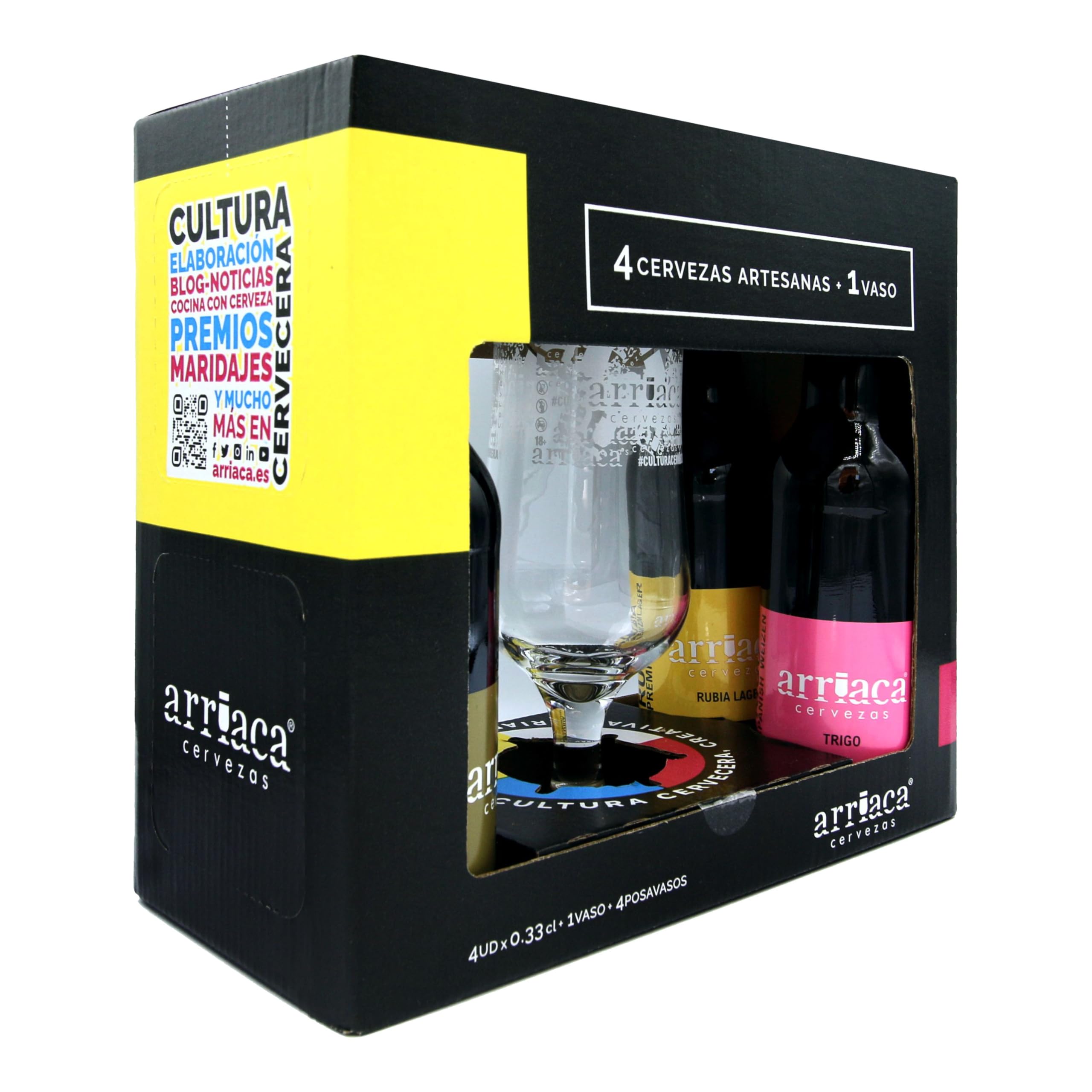 Cerveza Artesana Arriaca Estuche Regalo Degustación 4x33cl + Vaso/Copa (Caja de 3 estuches)