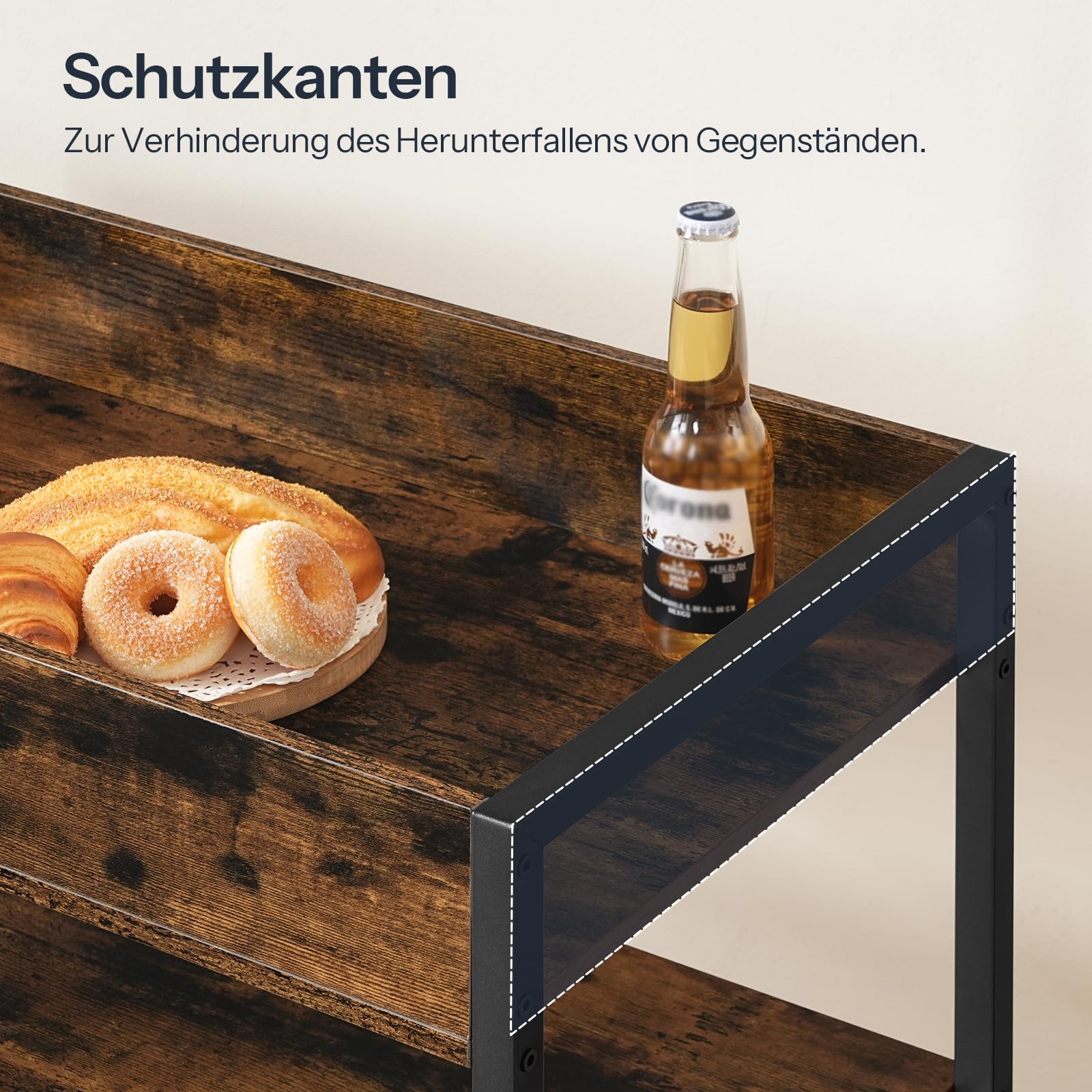 HOOBRO 3-stöckiger Servierwagen, Rollwagen mit Schutzkanten, Küchenwagen, Küchenregal, Barwagen, 64 x 40 x 85 cm, für Esszimmer, Wohnzimmer, Bars, Vintagebraun und Schwarz EBF64TC01