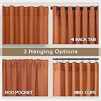 Vista 5 de Orange Linen Curtains 72 Inch Length for Living Room 2 Panels Set Back Tab Loop Pocket Semi Sheer Copper Brown Burnt Orange Curtains for Bedroom