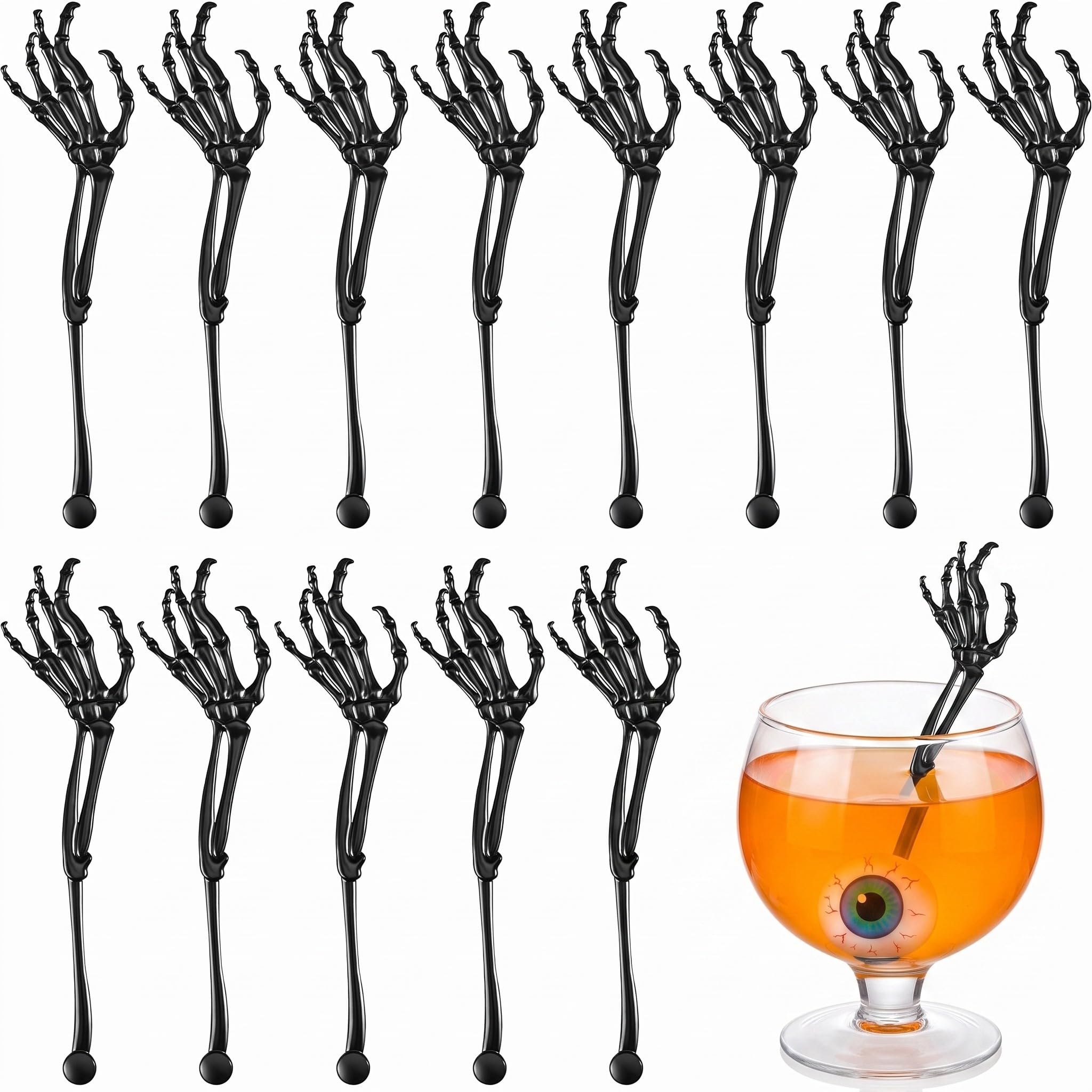 Remerry 24 Pcs Halloween Skeleton Cocktail Picks Swizzle Sticks, Black