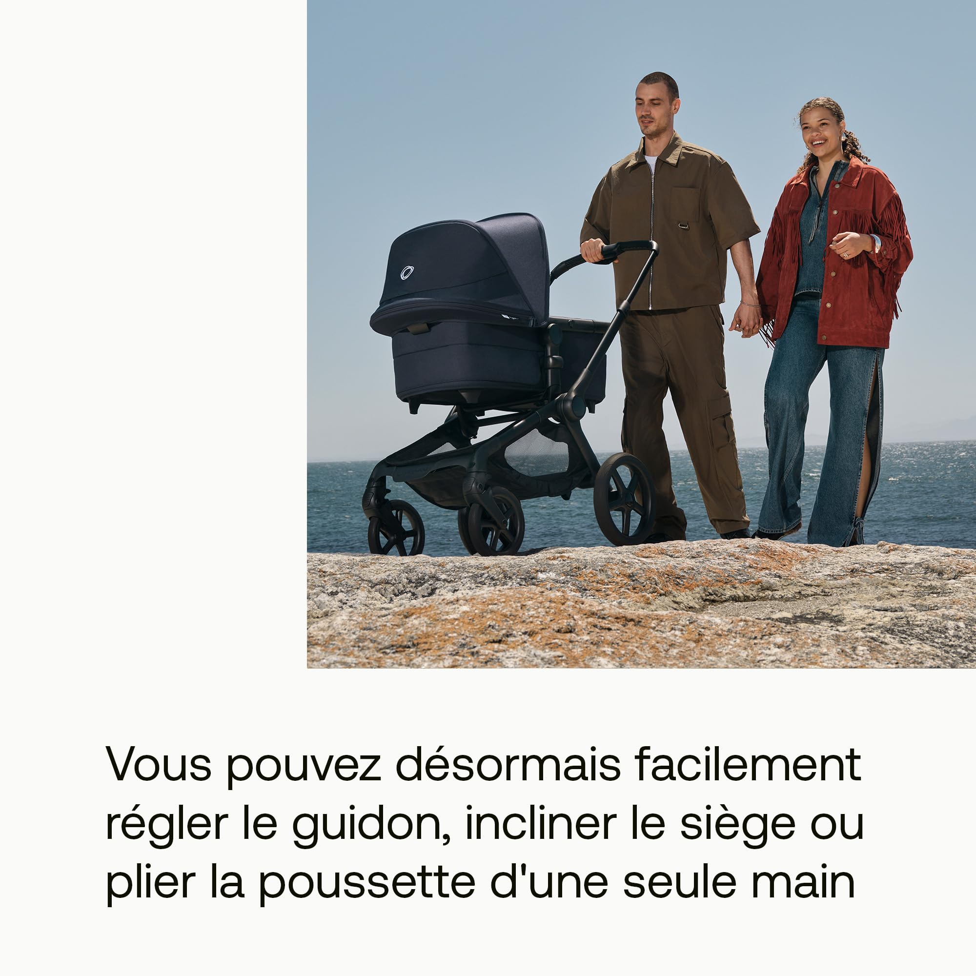 Bugaboo Fox 5 Renew Poussette tout-terrain 2 en 1 avec suspension, pliage facile, nacelle spacieuse, siège extensible, maniable d'une seule main, châssis noir et capote Desert Taupe Melange
