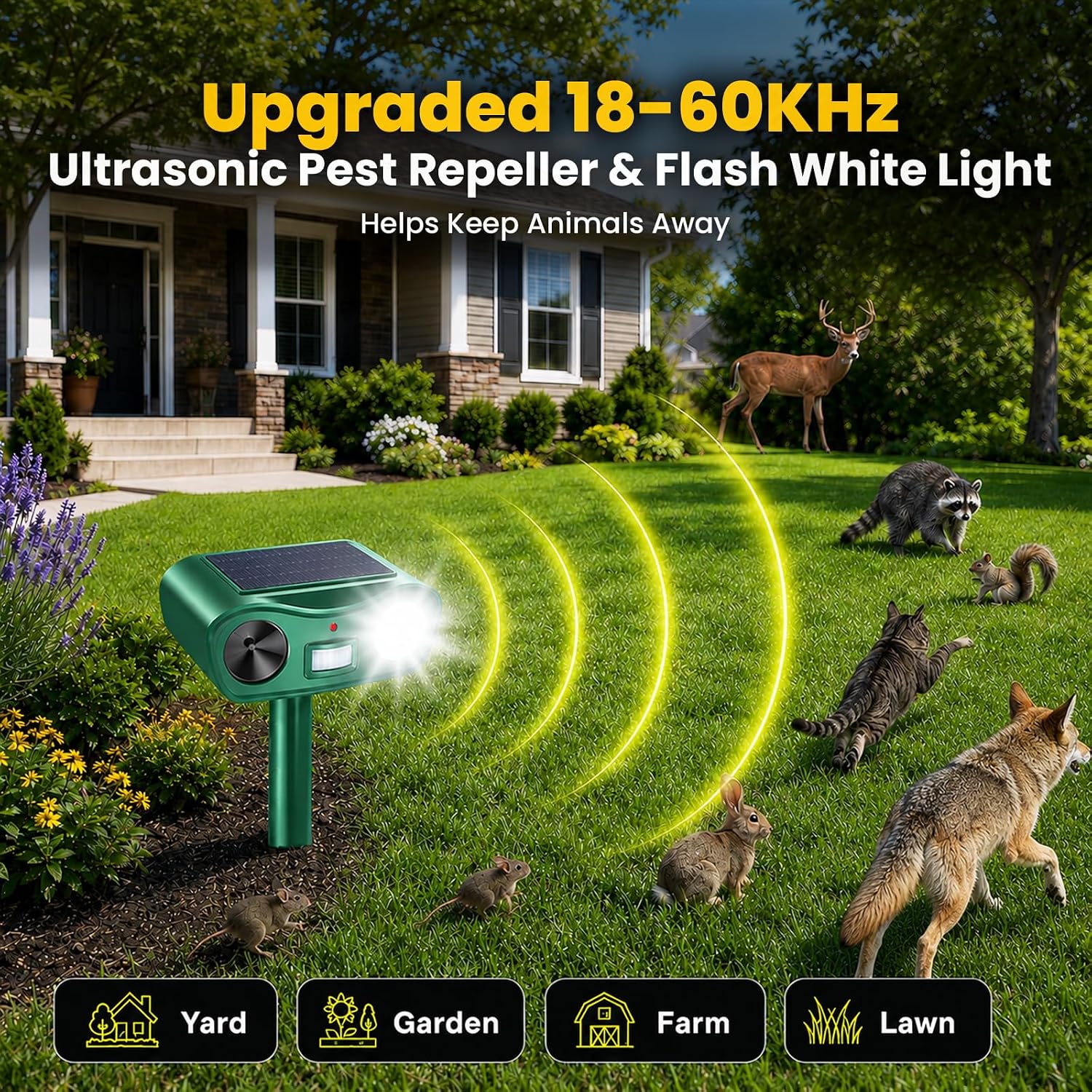 Ultrasonic Rodent Repellent for Car Engines 2 Pack & Solar Animal Repeller 2 Pack