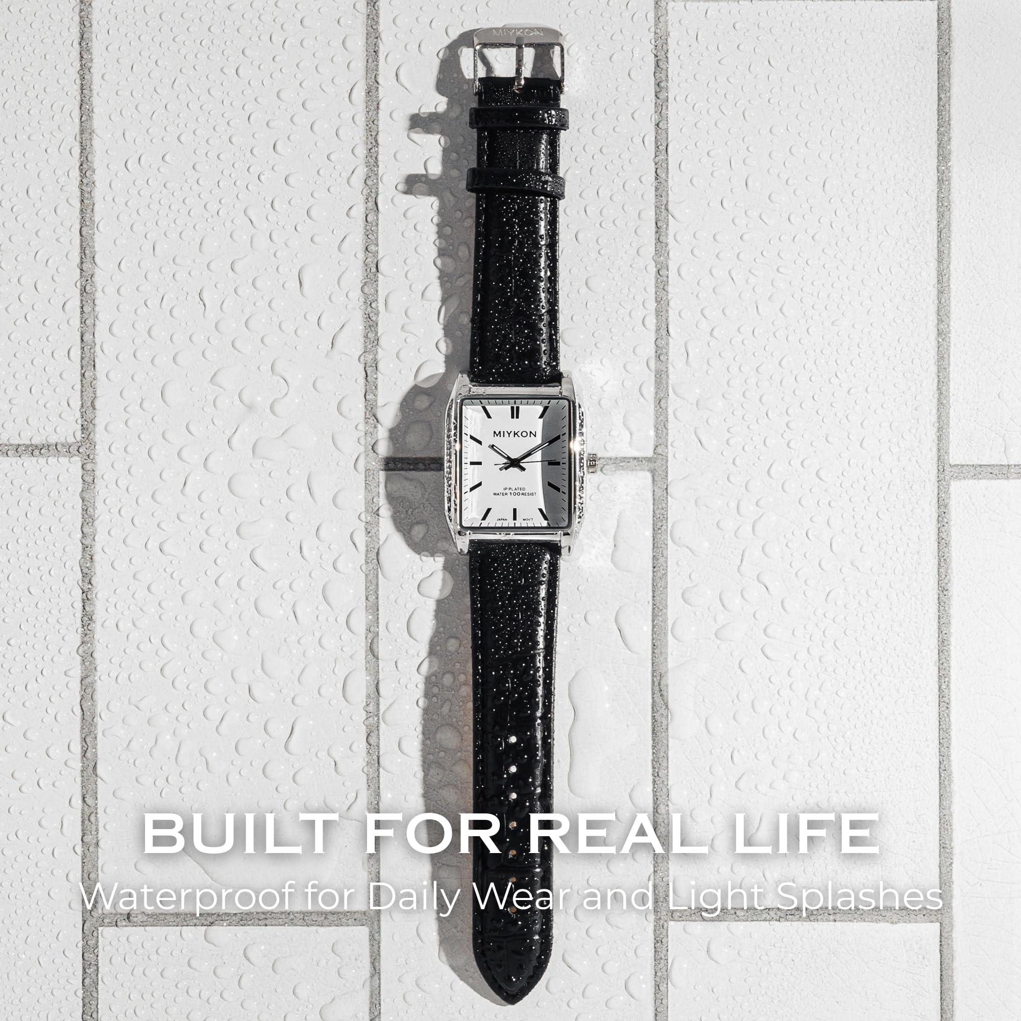 Miykon Orologi vintage da uomo, orologio quadrato da uomo con cinturino in vera pelle e lancetta dei secondi, lucidata agli ioni, lancette luminose, vetro resistente ai graffi, quarzo giapponese