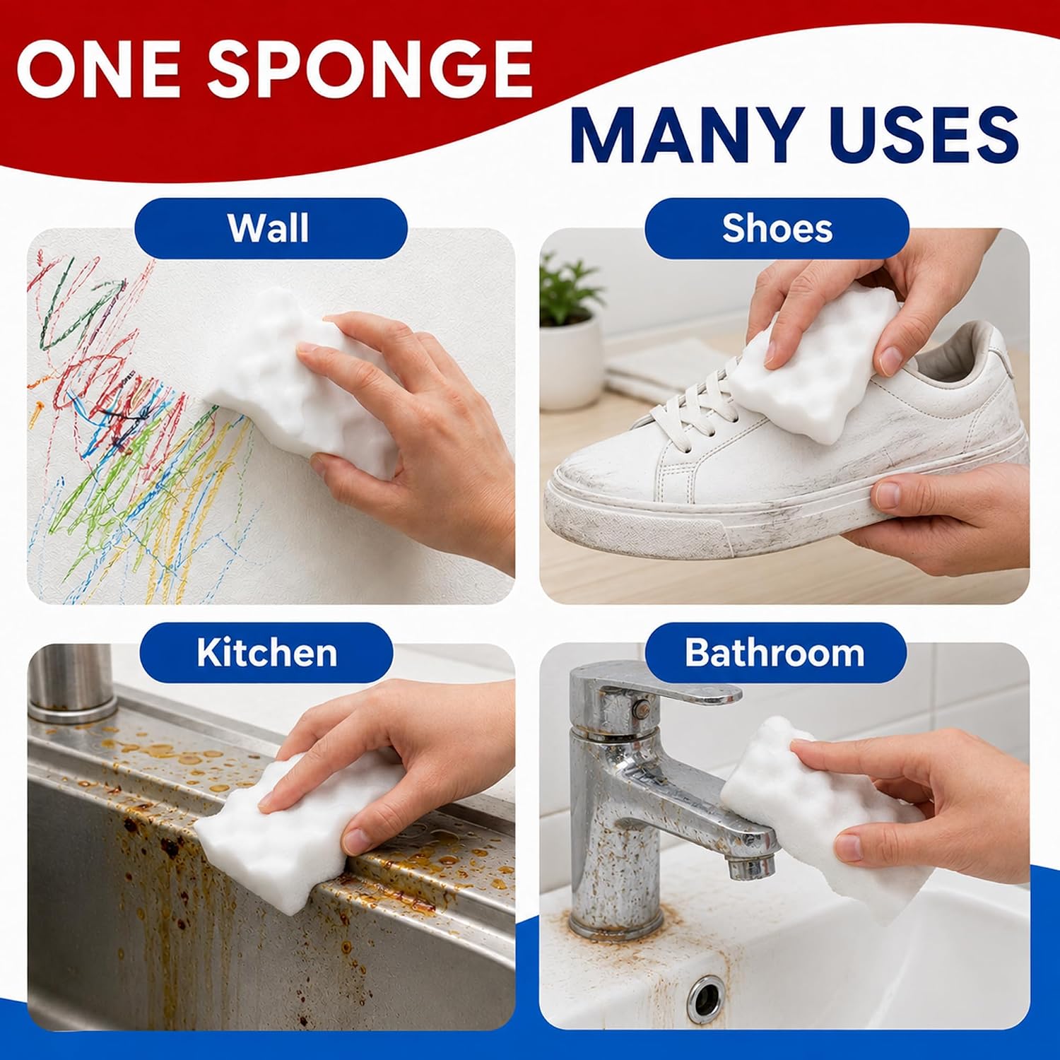 3X Density Magic Sponge Eraser, 20 Pack Melamine Sponge Cleaning Eraser Bulk, White Foam Magic Clean, Household Cleaning Sponges mr for Kitchen, Bathroom, Bathtub, Sink, Shoes & Wall Cleaner