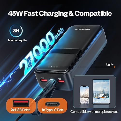 Miniatura 6 de VIVOHOME Silla de campamento doble acolchada de 45 W con 2 baterías de 27000 mAh, sofá biplaza portátil de gran tamaño con calefacción para deportes